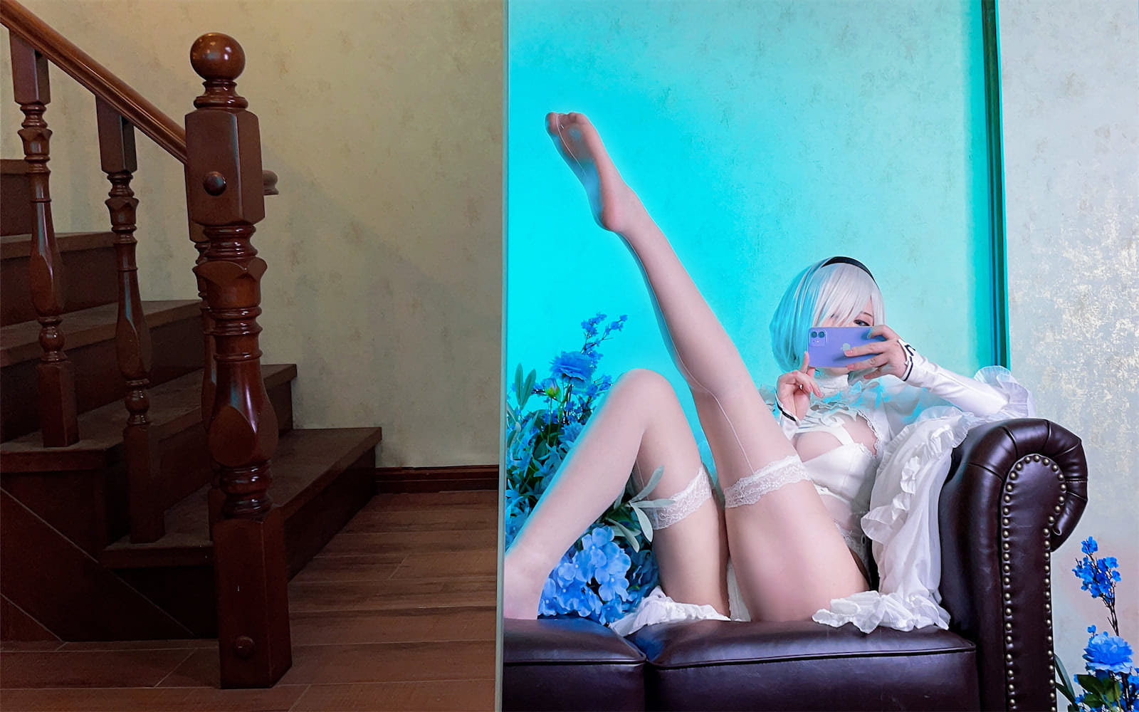 Ban Ban Zi Cosplay 2B Nier Automata Váy Trắng 51P
