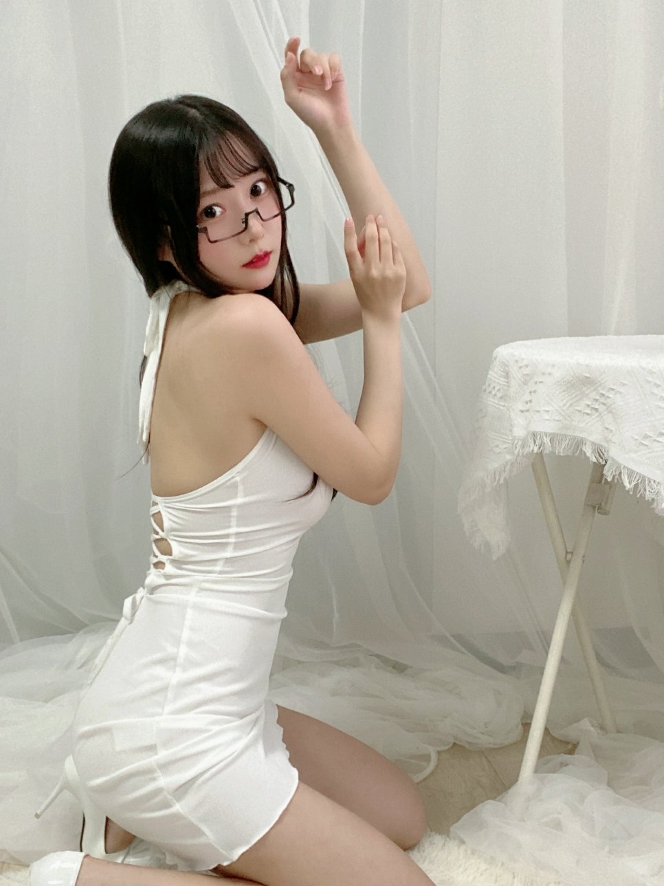향초 미아오 루루 NO.018 하얀 짧은 원피스