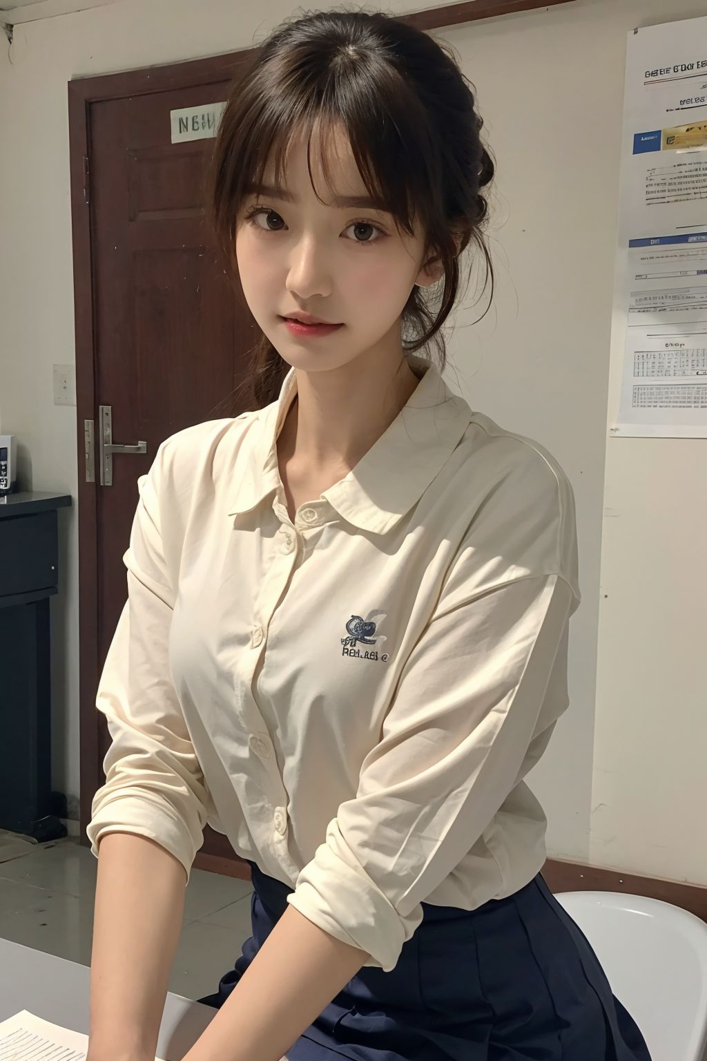 นักเรียนหญิงมัธยมปลายสวมชุดเซเลอร์ในห้องเรียน