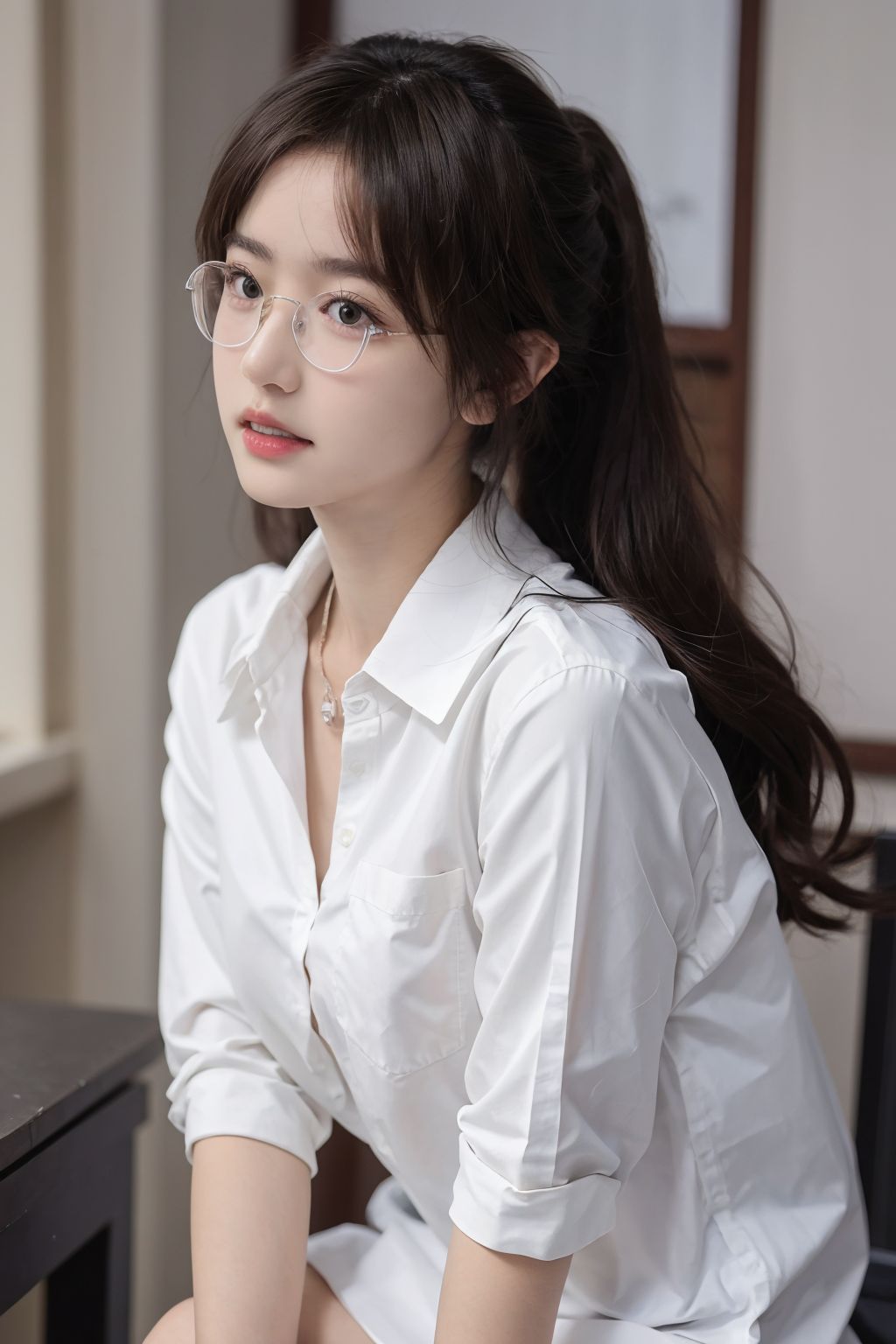 นักเรียนหญิงมัธยมปลายสวมชุดเซเลอร์ในห้องเรียน