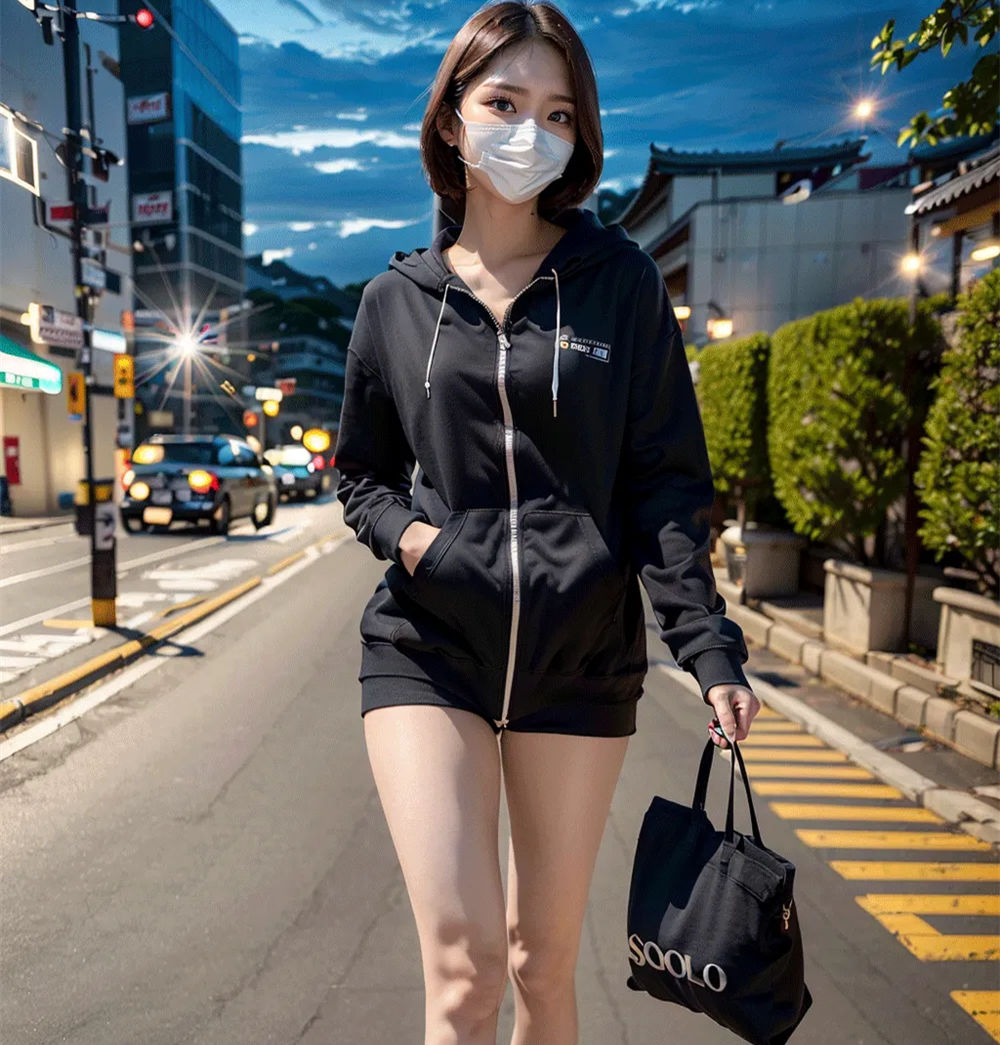 저녁 스트리트 스냅의 키 크고 아름다운 소녀, 흰색 레깅스
