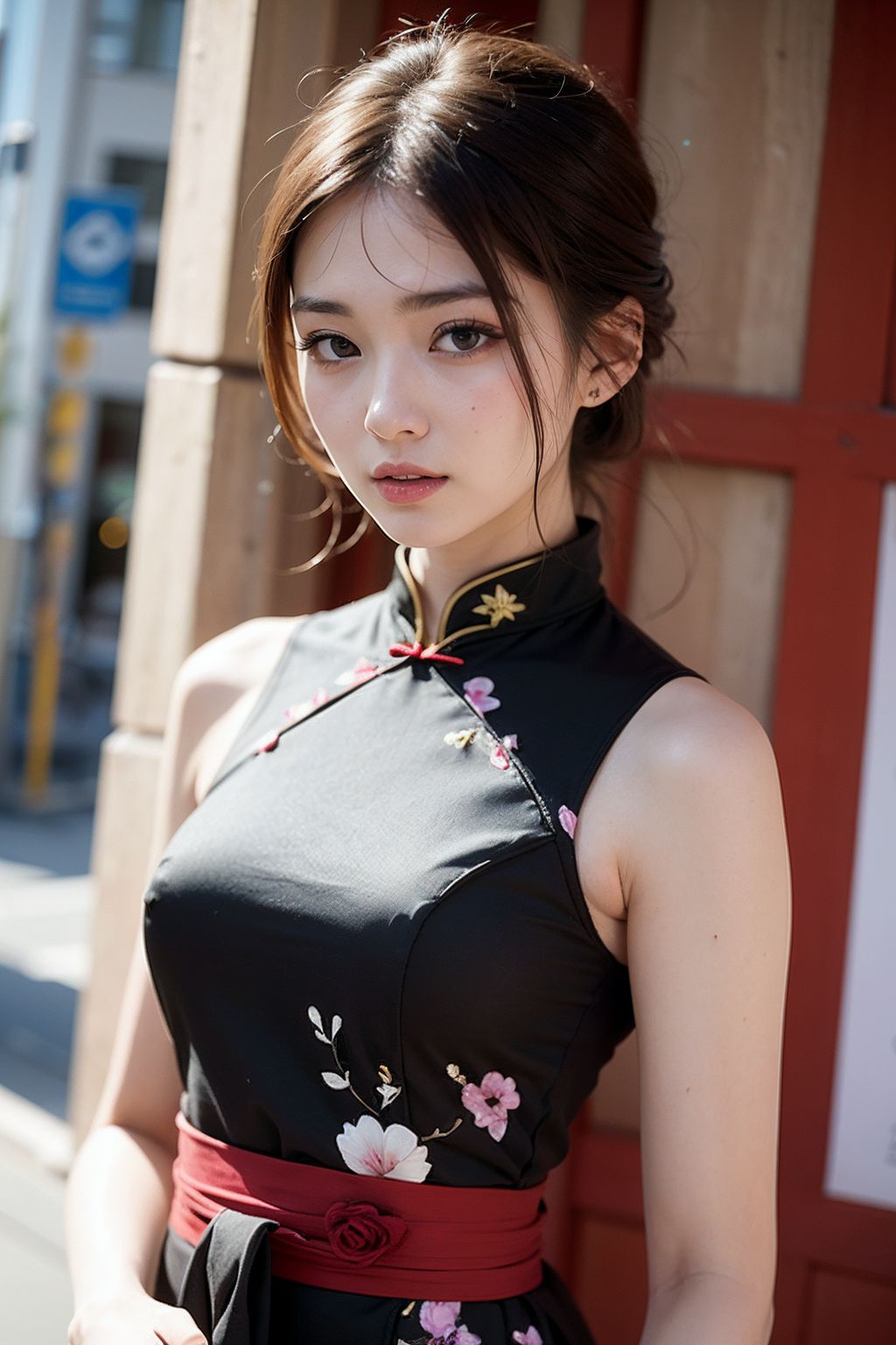 苗條少婦黑色旗袍裝攝影