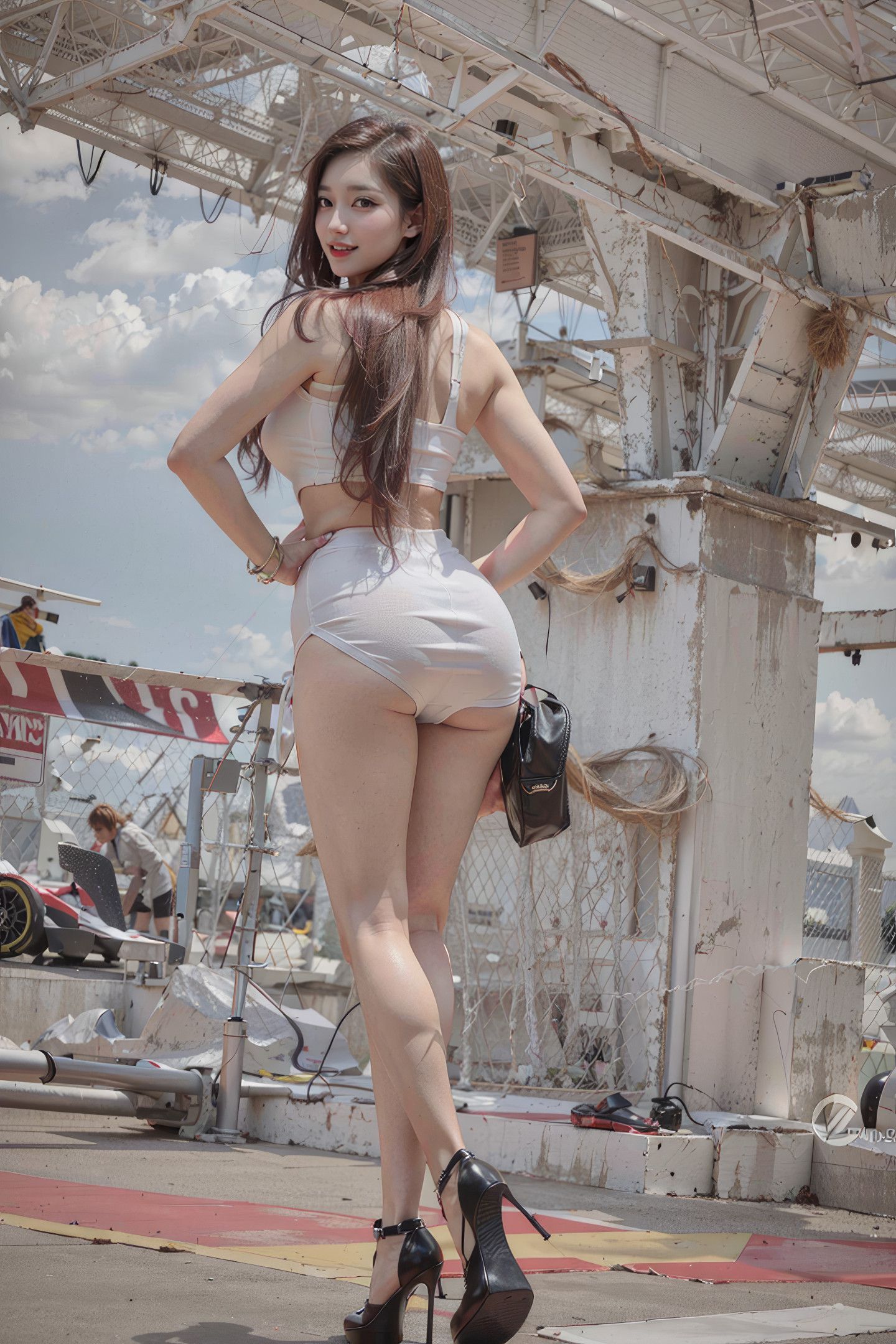 The sexy women on the race track.