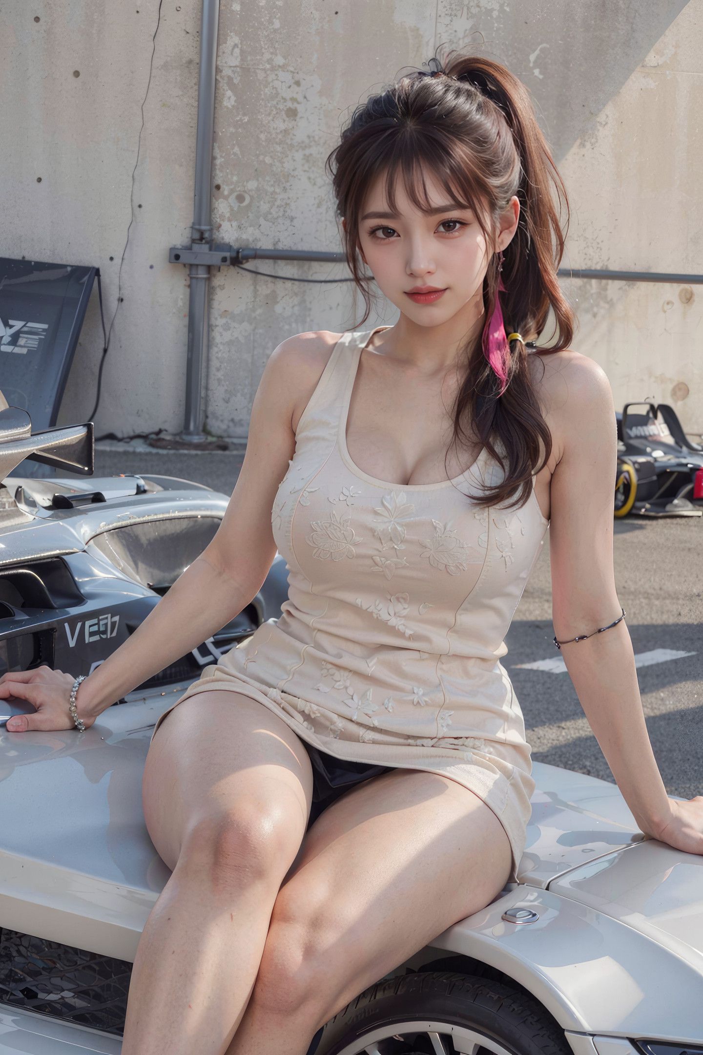 The sexy women on the race track.