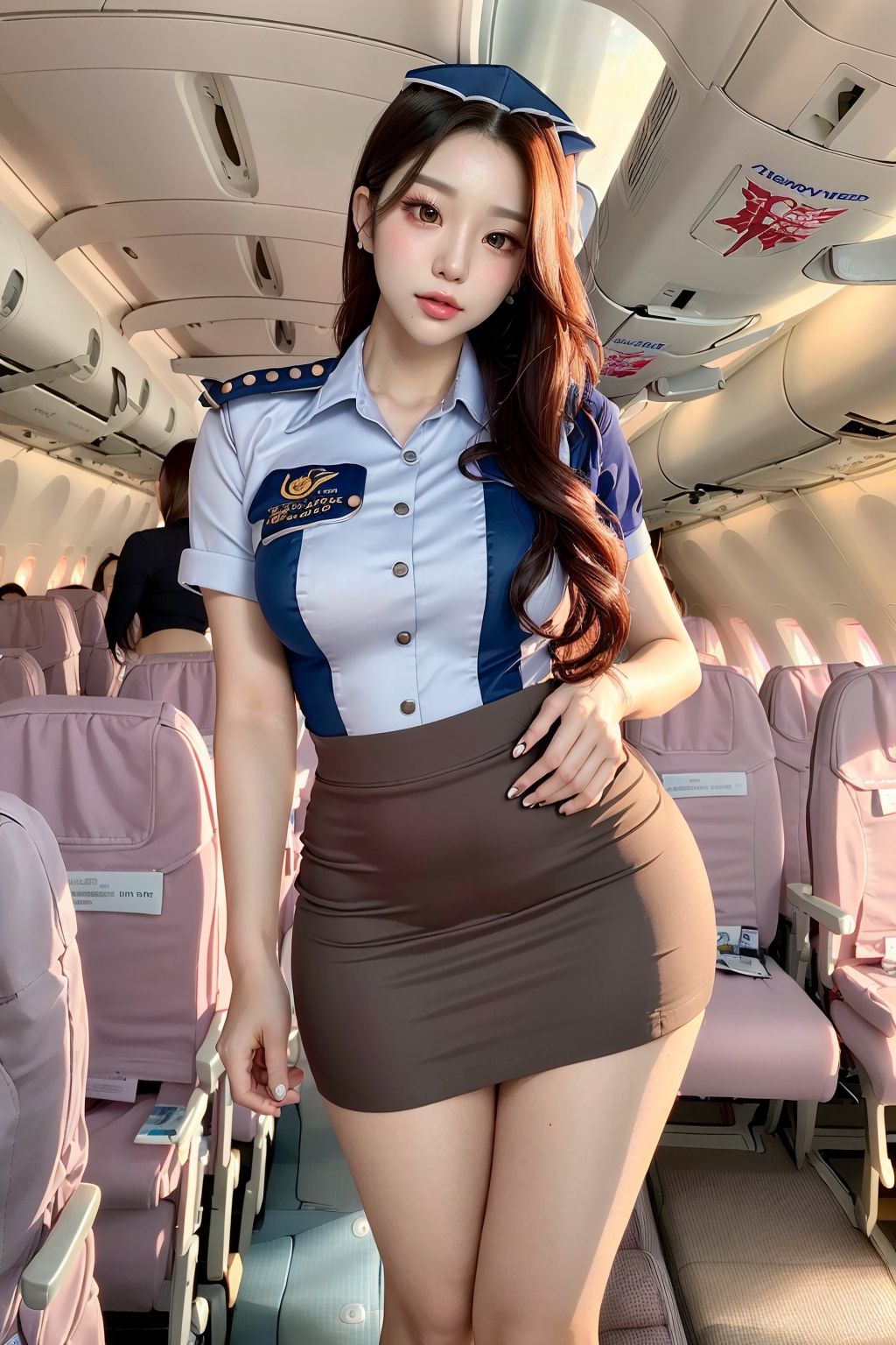 International Flight Beautiful Flight Attendants in Mini Skirts