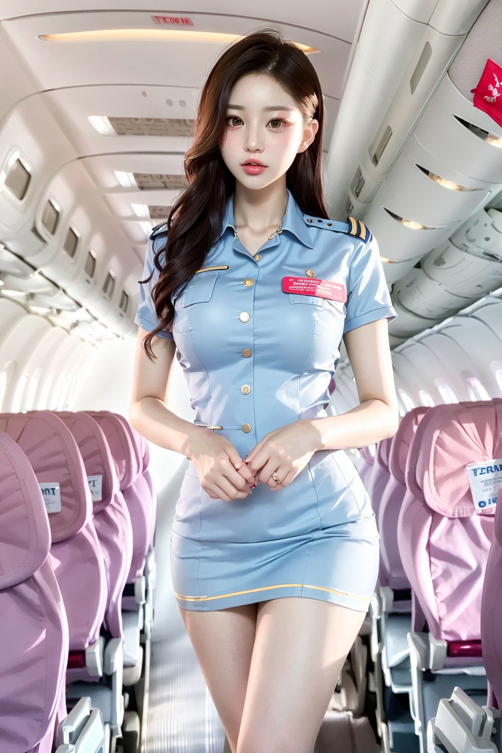 International Flight Beautiful Flight Attendants in Mini Skirts