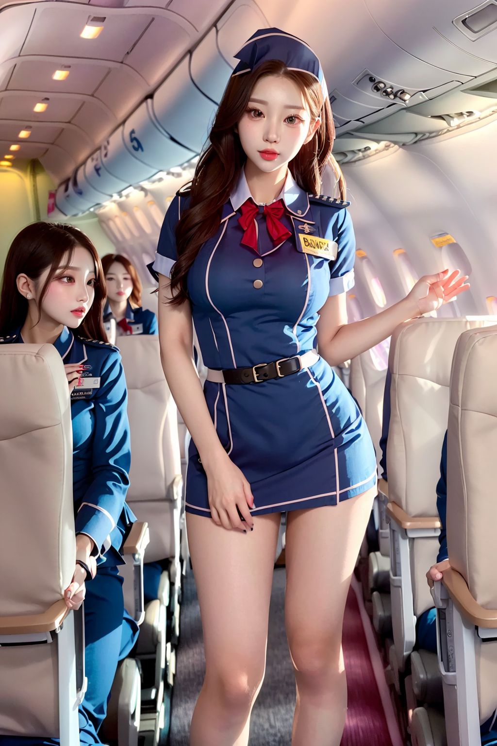 International Flight Beautiful Flight Attendants in Mini Skirts