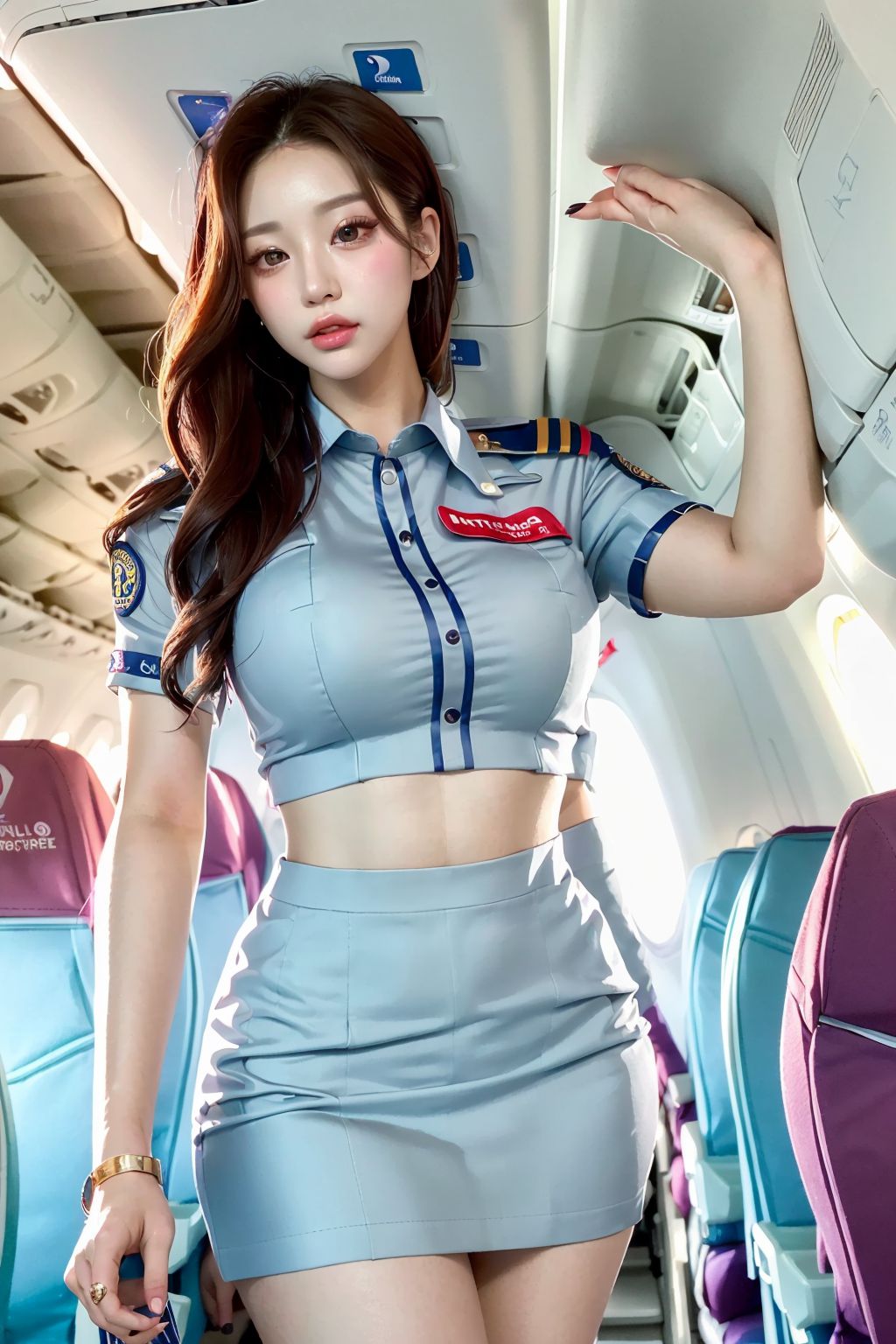 International Flight Beautiful Flight Attendants in Mini Skirts