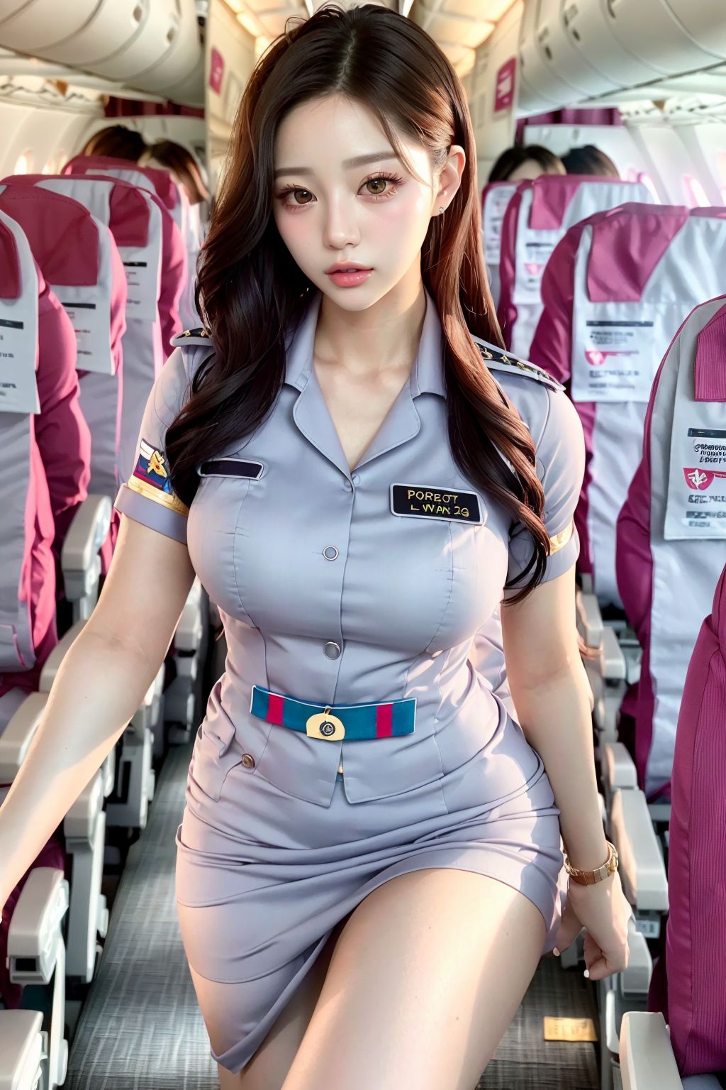 International Flight Beautiful Flight Attendants in Mini Skirts