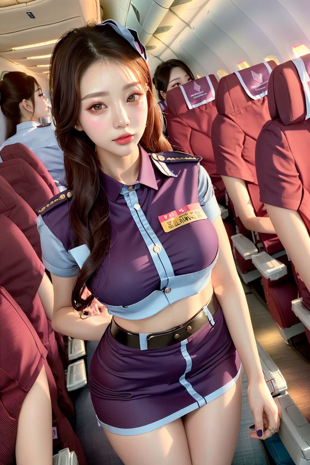 International Flight Beautiful Flight Attendants in Mini Skirts