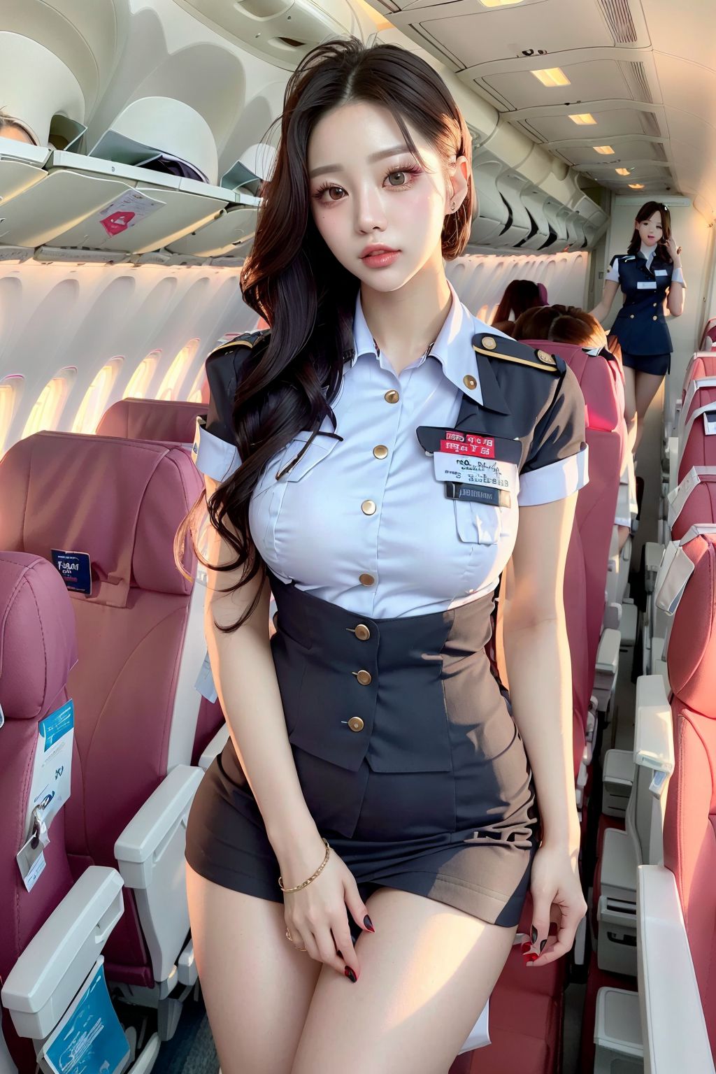 International Flight Beautiful Flight Attendants in Mini Skirts
