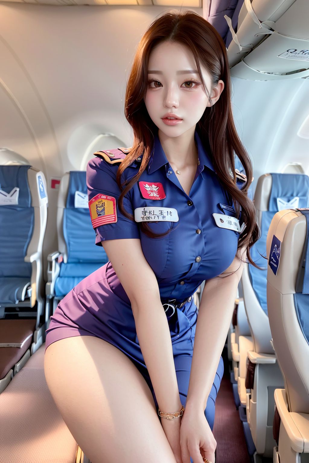 International Flight Beautiful Flight Attendants in Mini Skirts