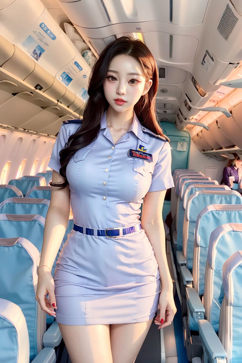 International Flight Beautiful Flight Attendants in Mini Skirts