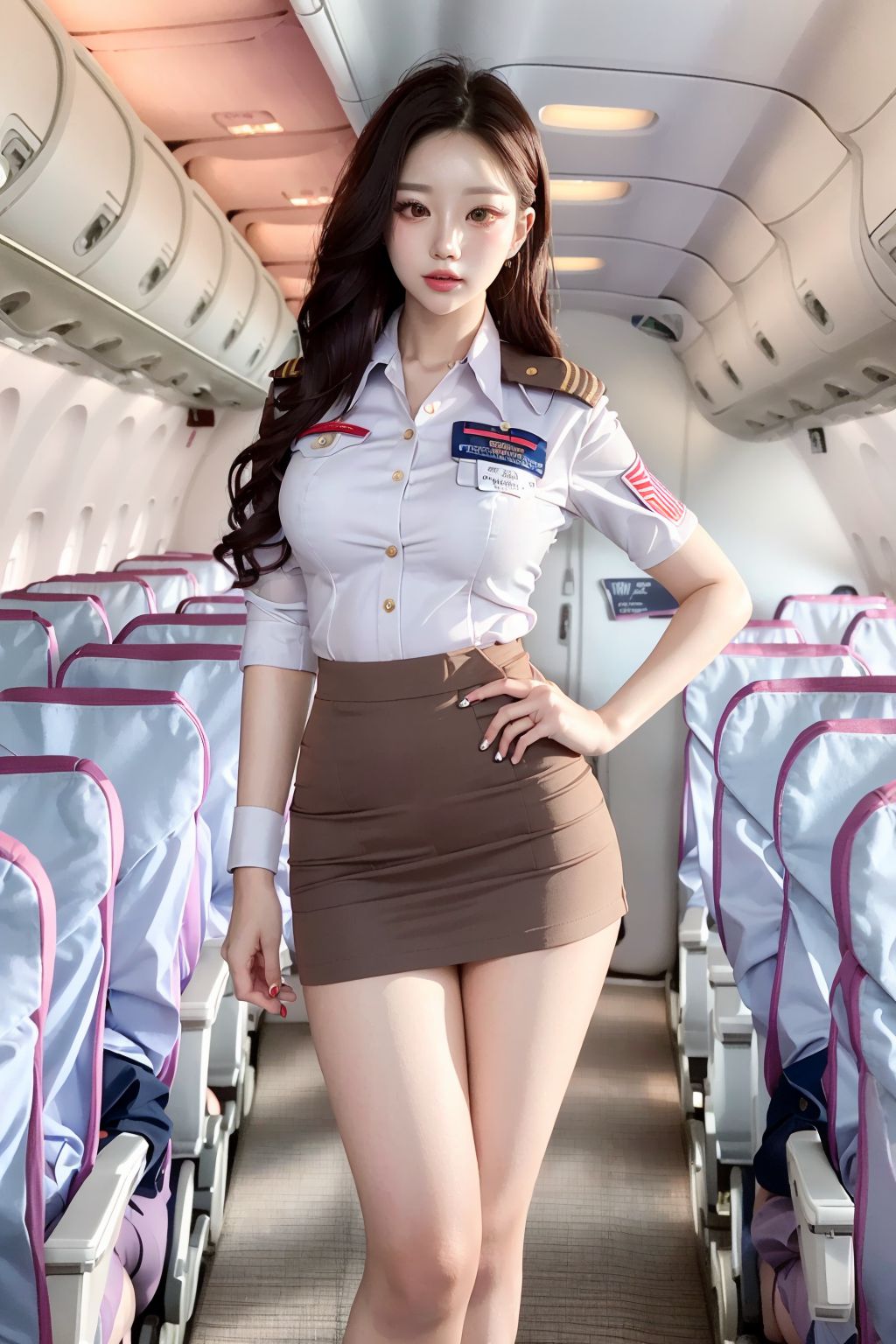 International Flight Beautiful Flight Attendants in Mini Skirts