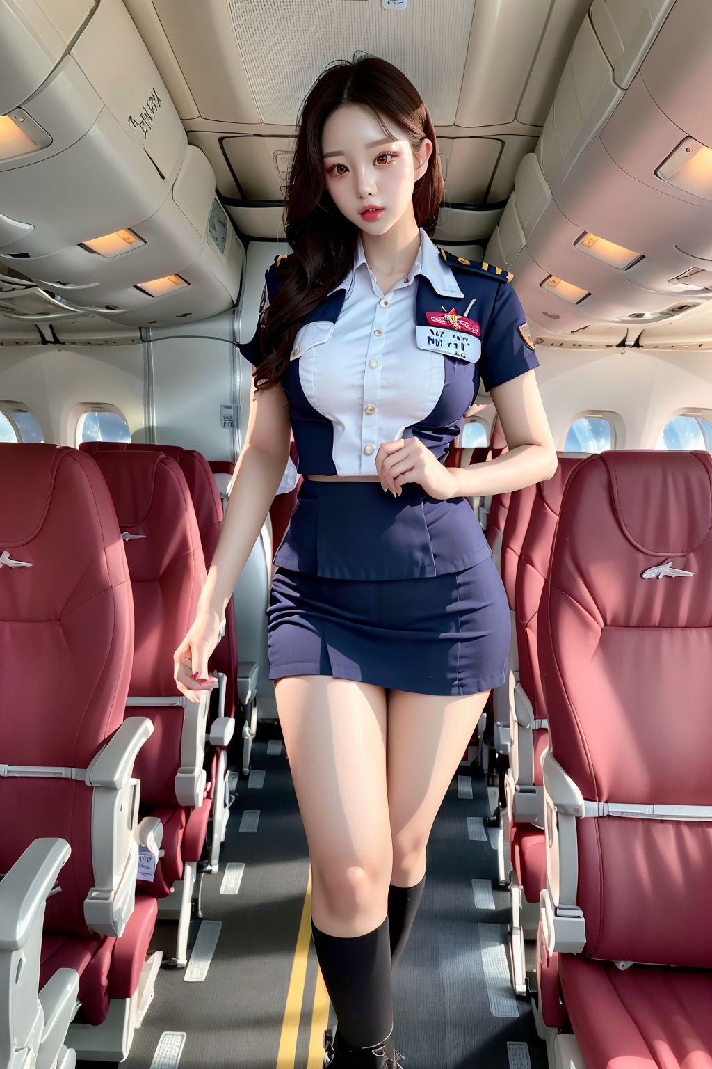 Chuyến bay quốc tế với tiếp viên hàng không xinh đẹp mặc váy siêu ngắn