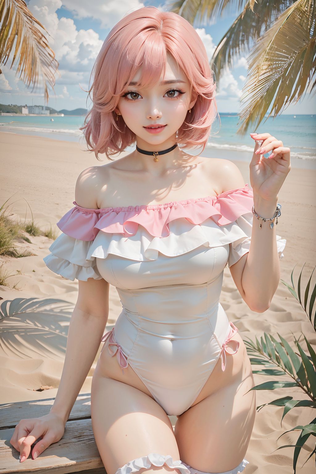 Sexy beach blonde girl in a cute bikini