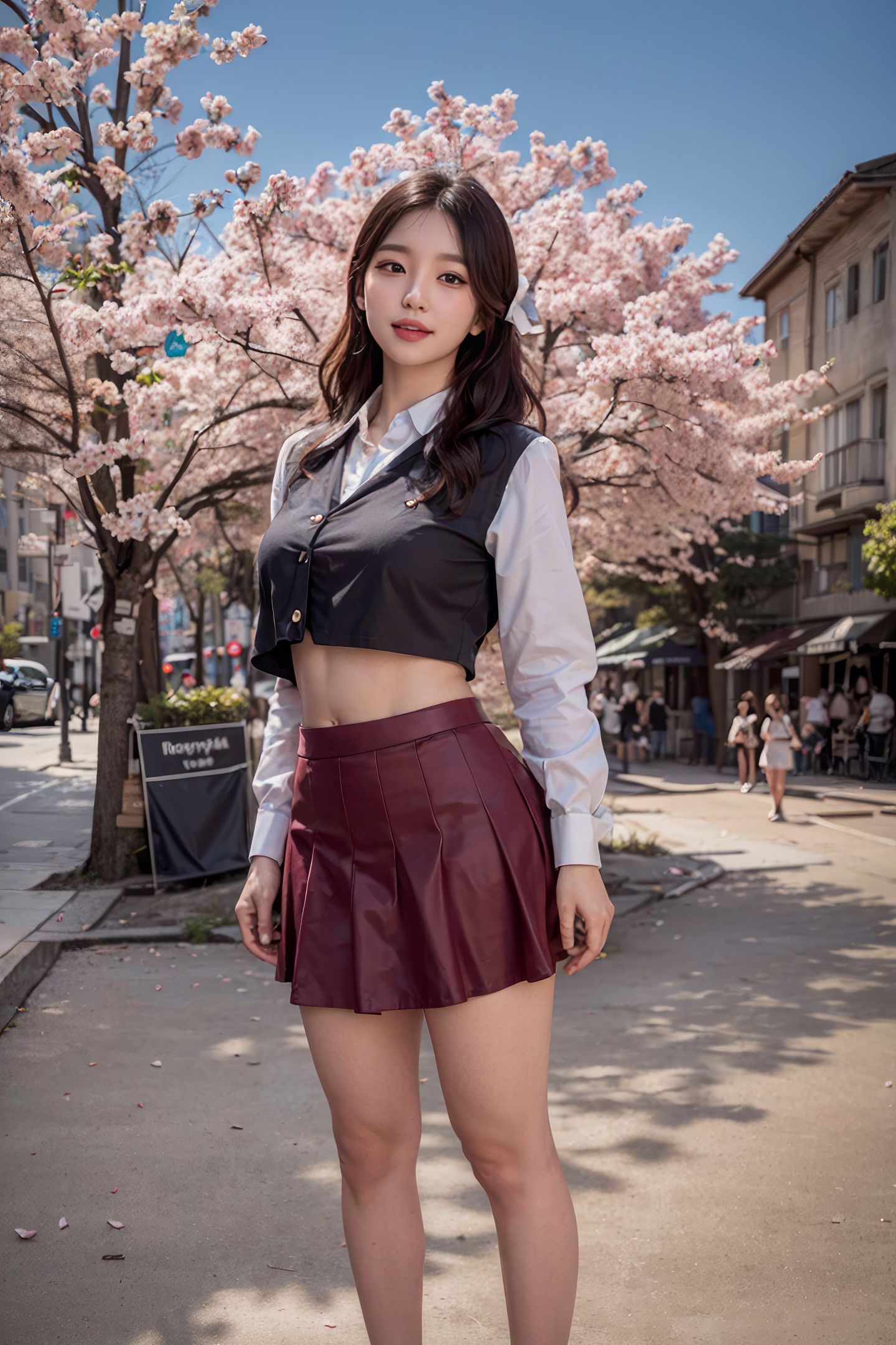 여유로운 일본식 벚꽃 소녀