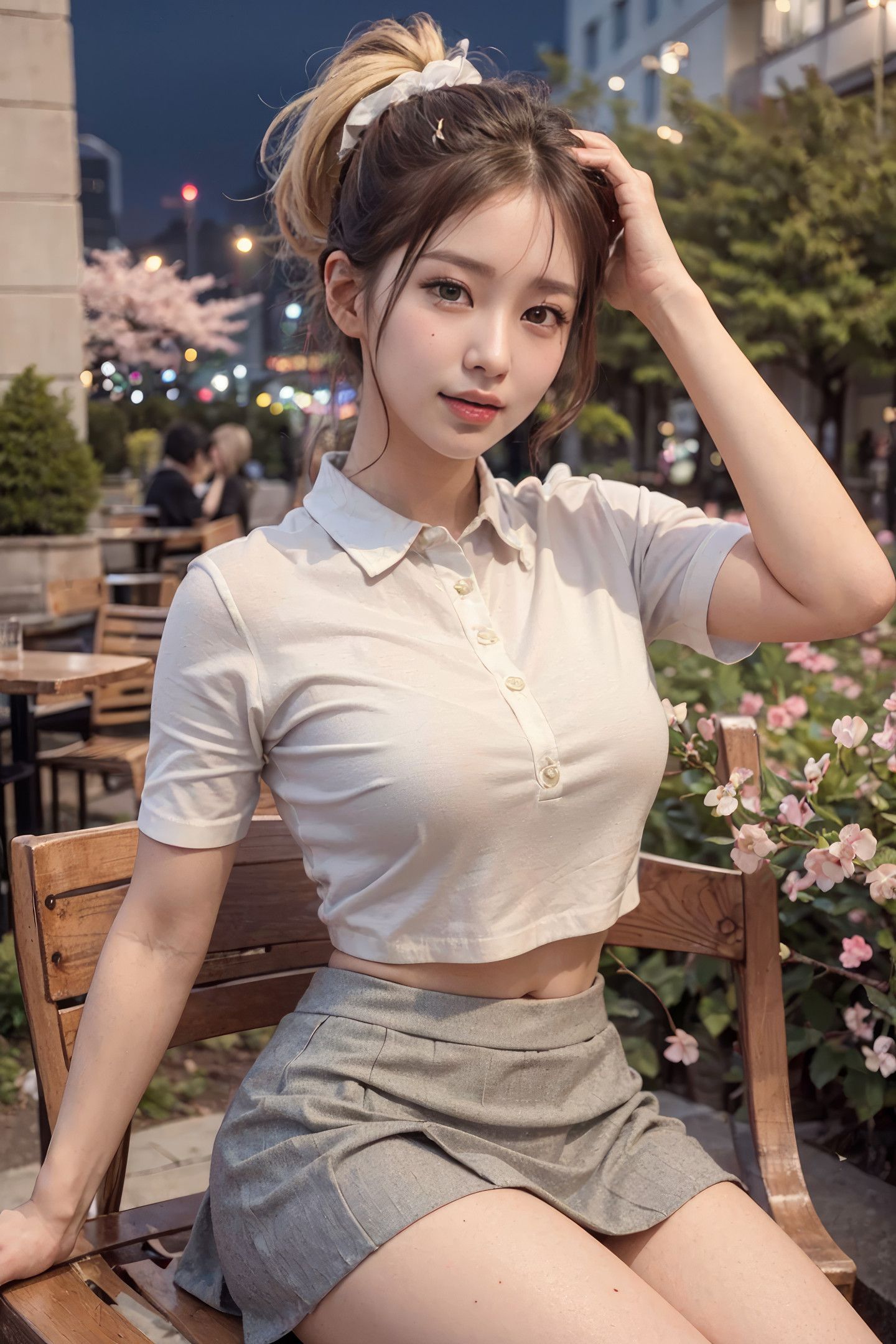 여유로운 일본식 벚꽃 소녀