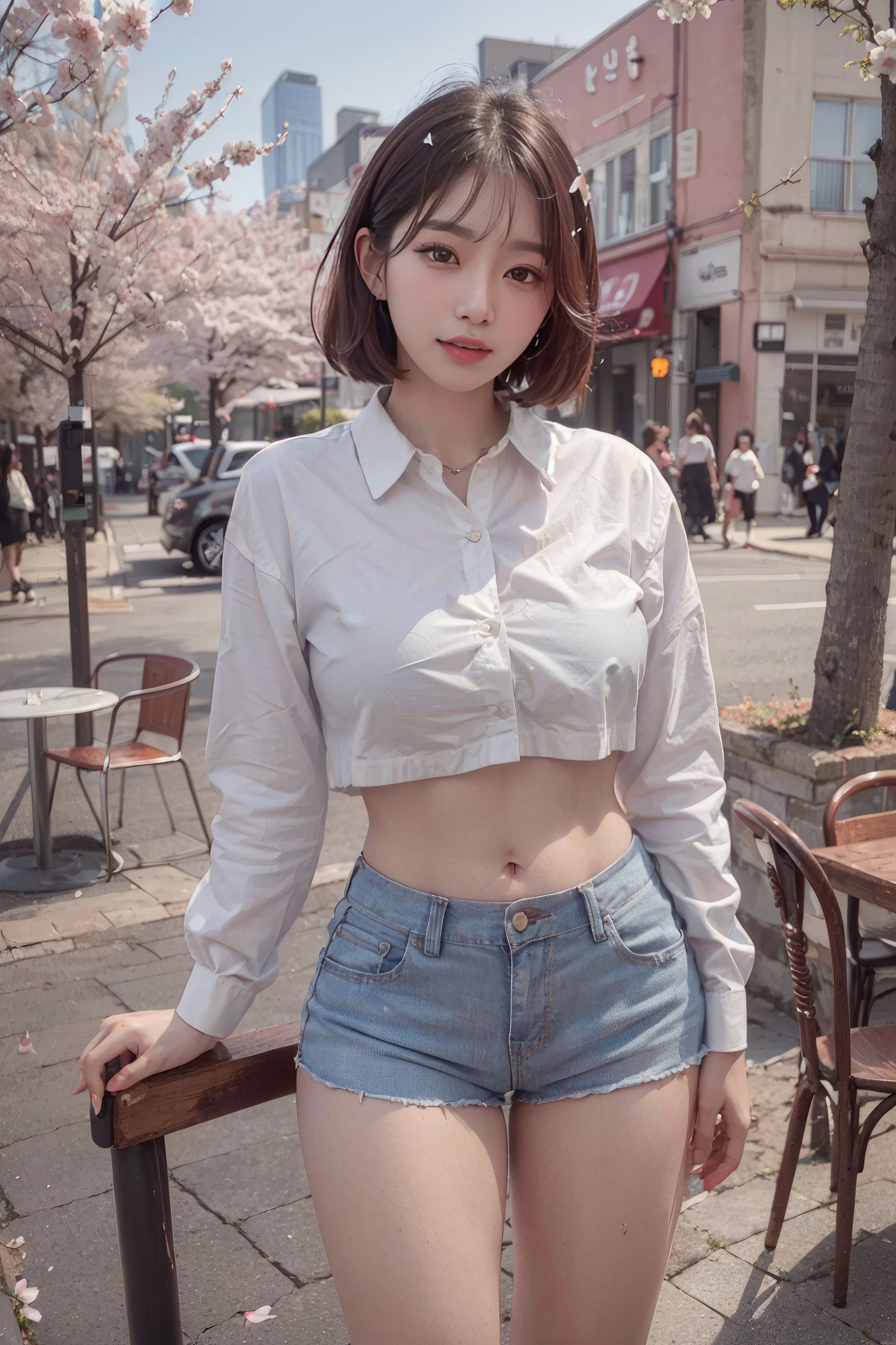 여유로운 일본식 벚꽃 소녀