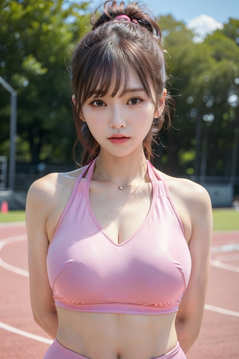 粉色低胸運動裝單馬尾美少女