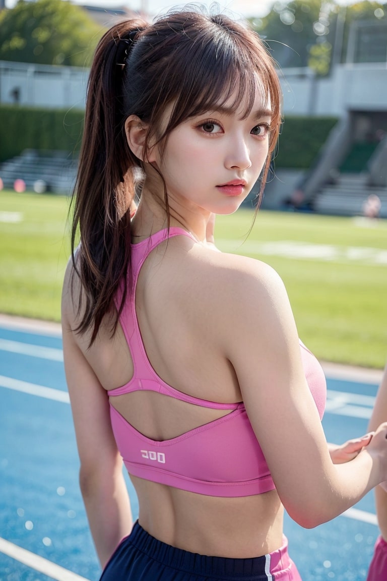 粉色低胸運動裝單馬尾美少女