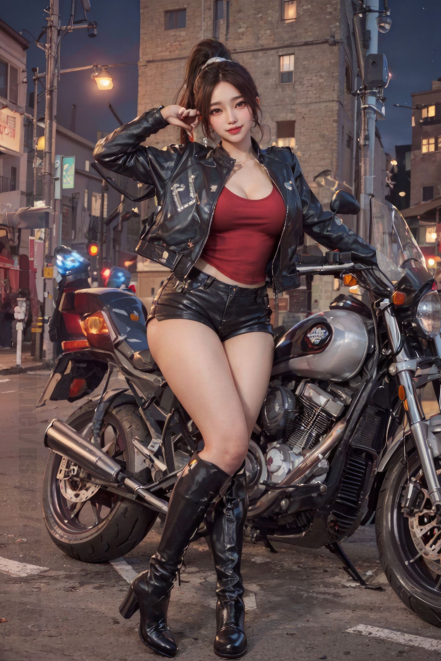 Beautiful Girl on a Motorcycle Under the Night Sky