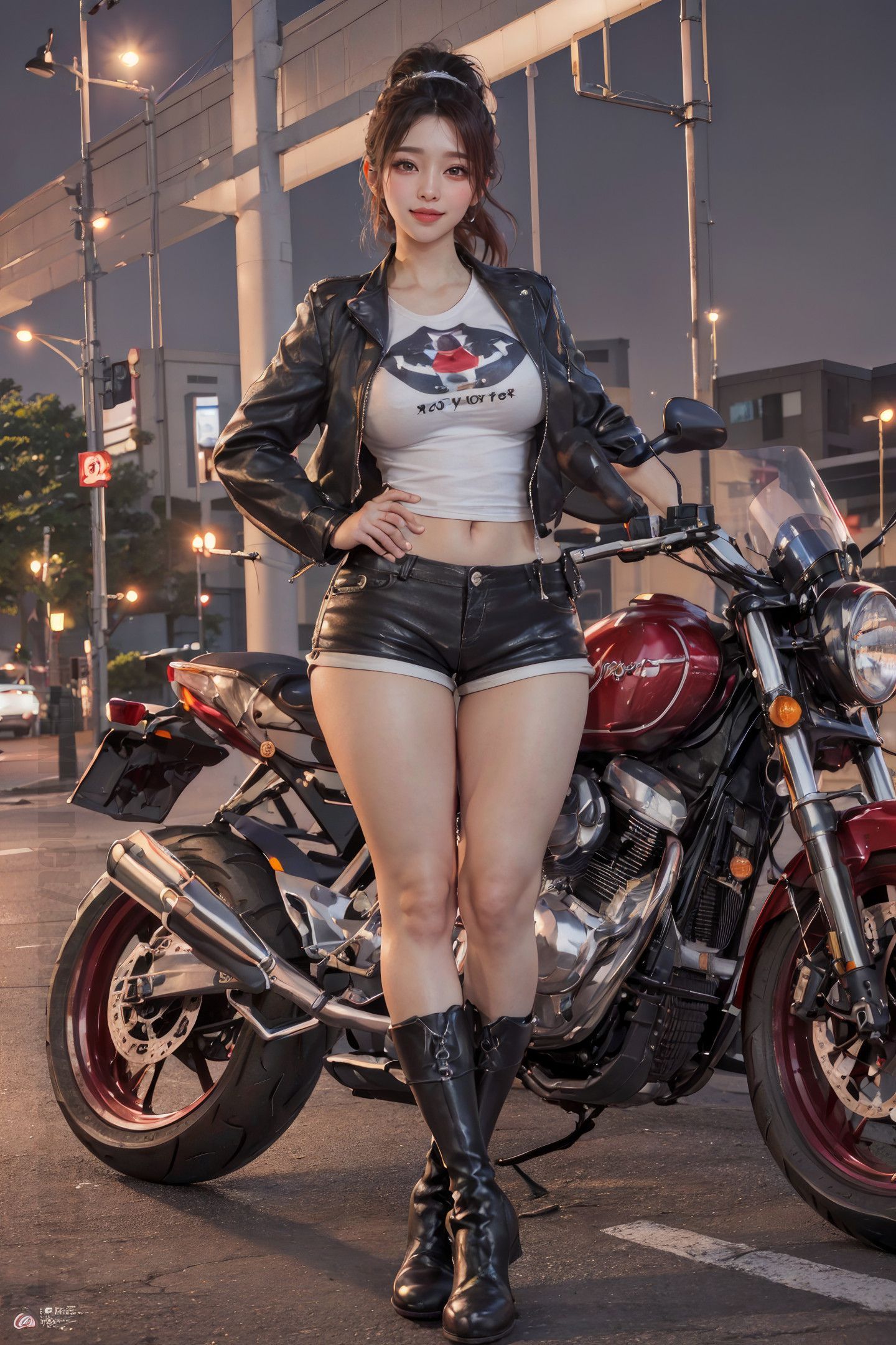 Beautiful Girl on a Motorcycle Under the Night Sky