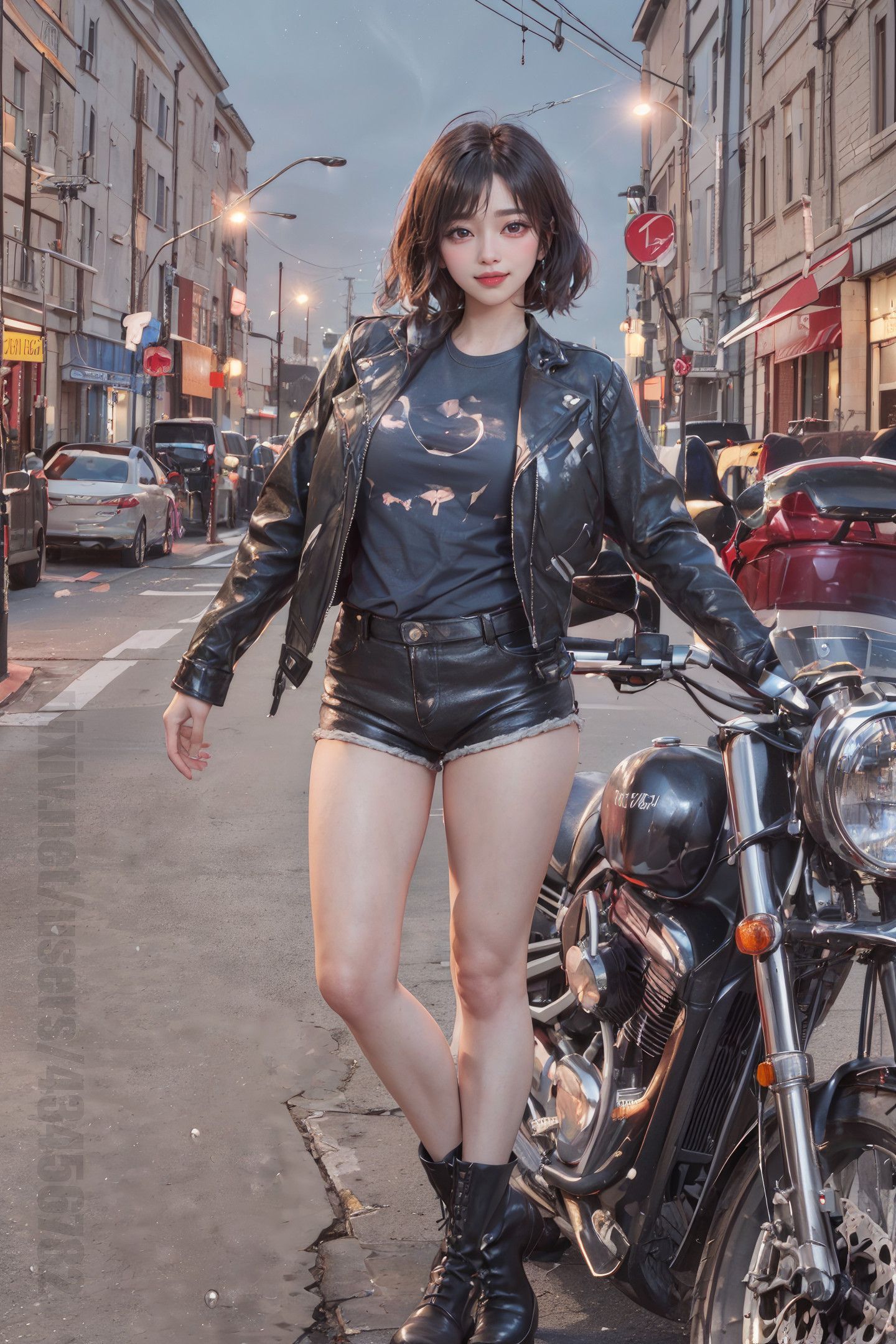 Beautiful Girl on a Motorcycle Under the Night Sky