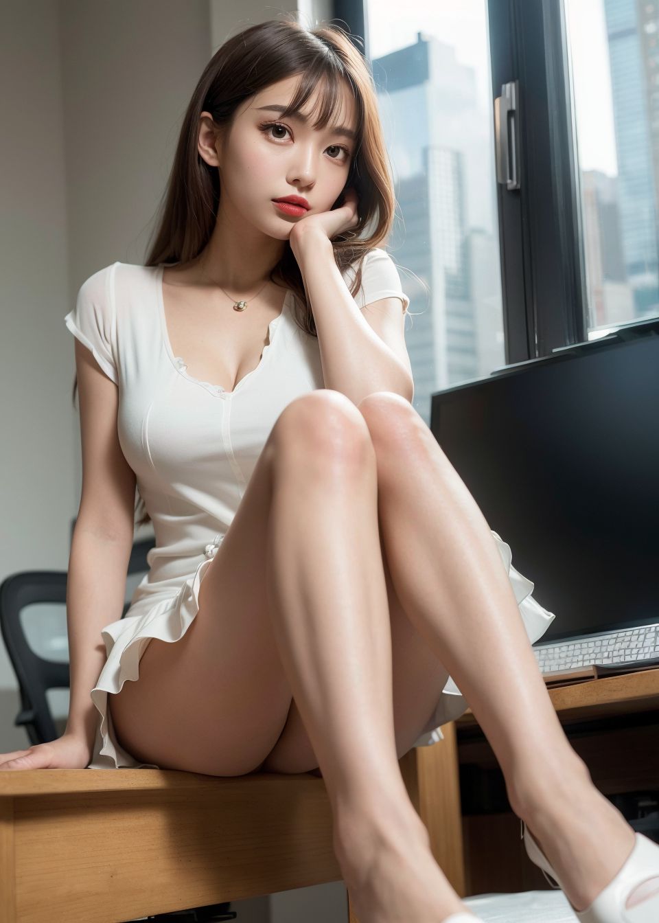 会社の新しく来た黒ストッキングの美女秘書