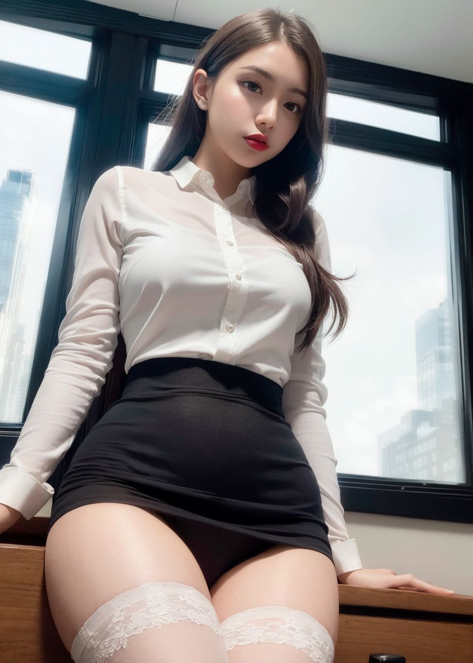 The company's new beautiful secretary in black stockings