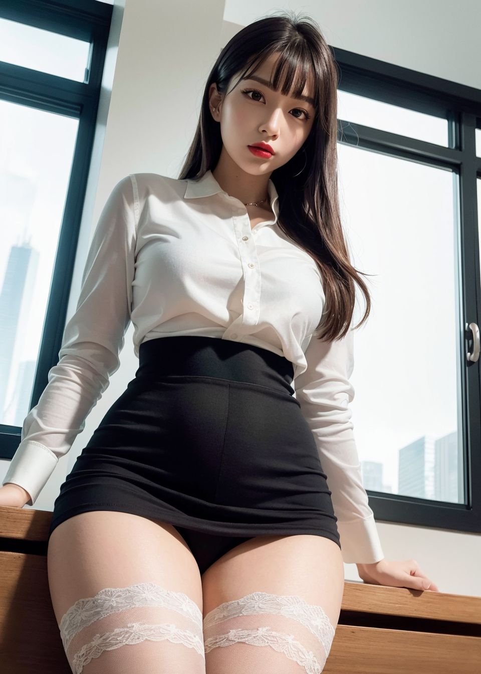 The company's new beautiful secretary in black stockings
