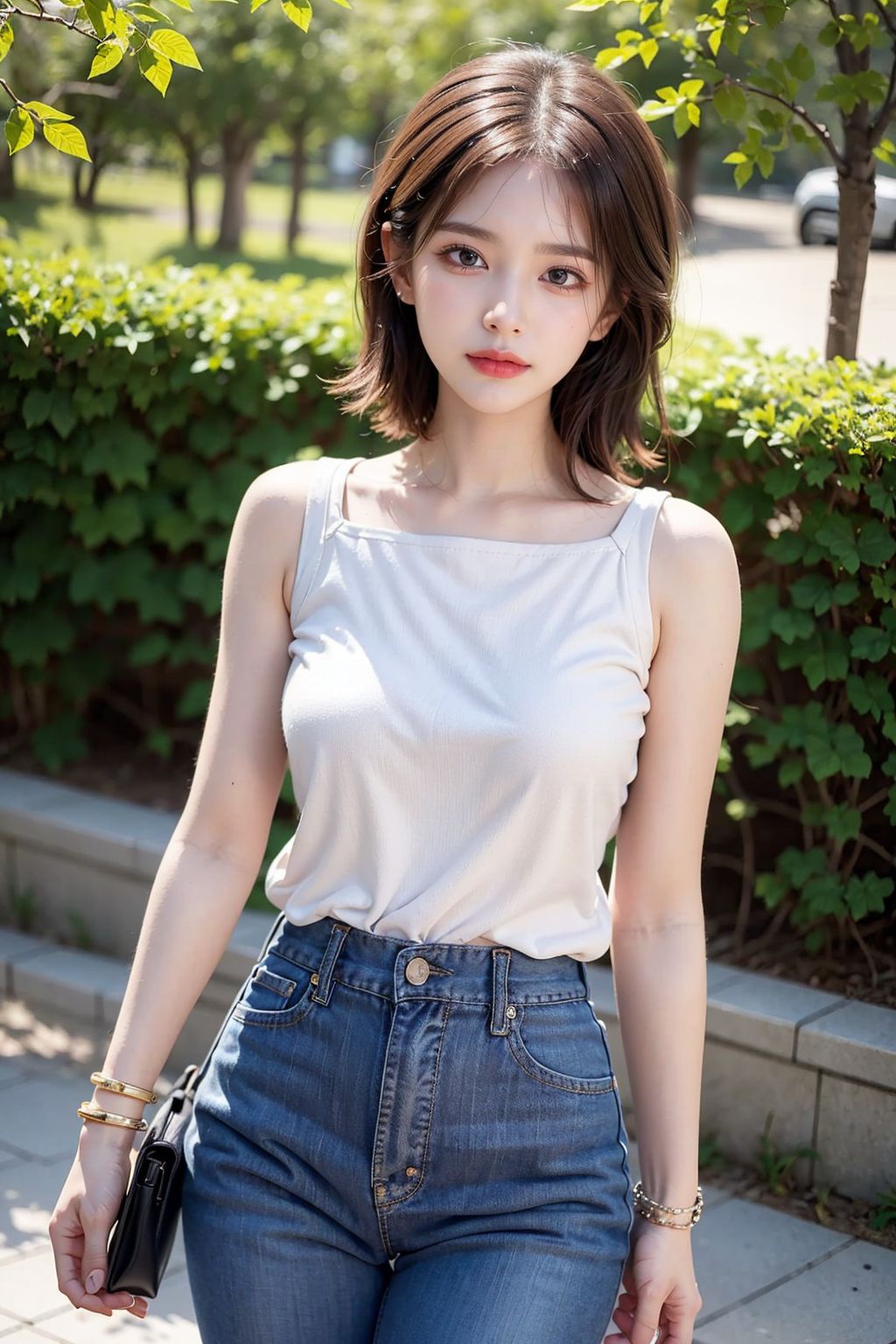 Short-haired denim hot pants beautiful girl