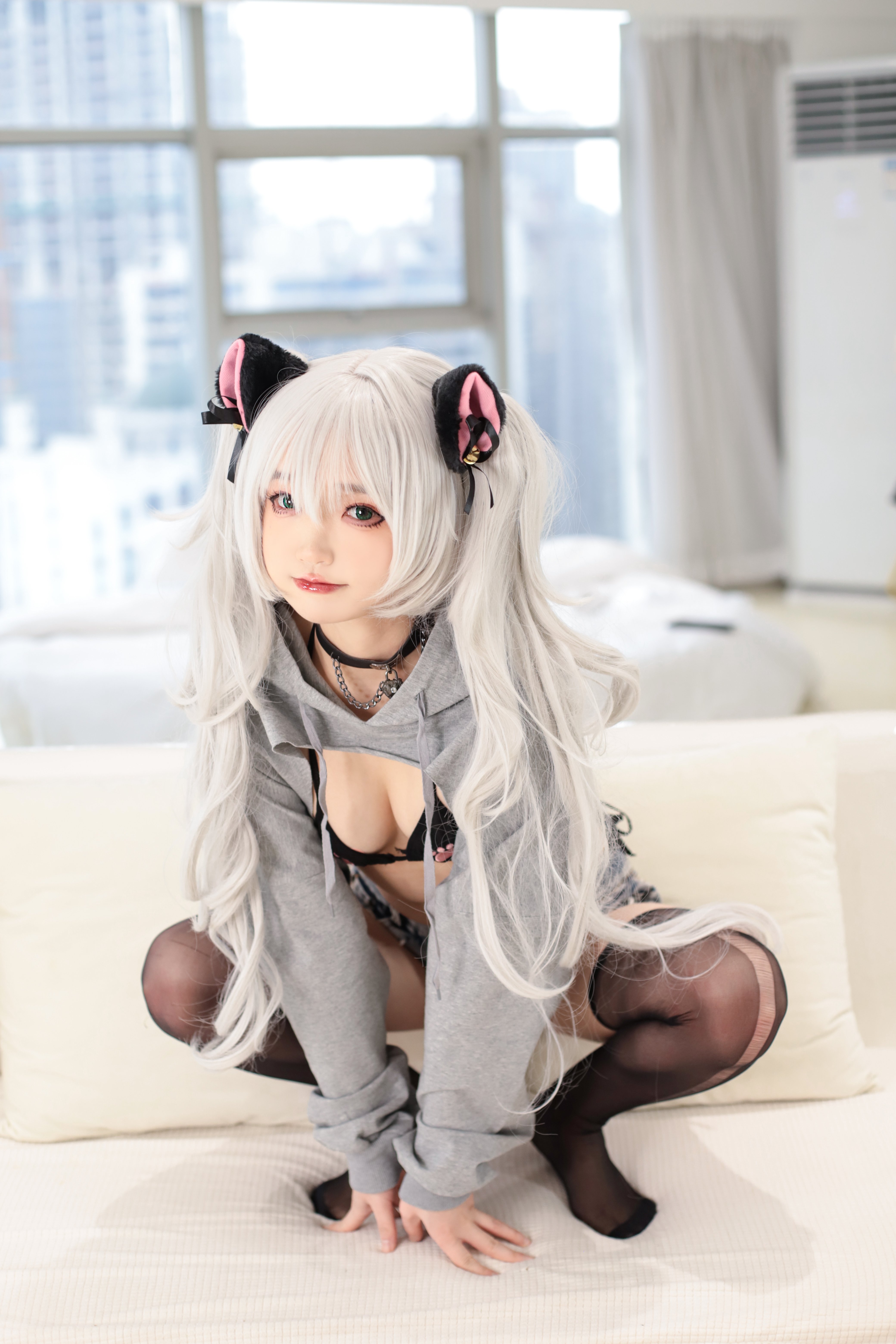 神沢永莉No.007前开卫衣黑丝牛仔裤写真 90P
