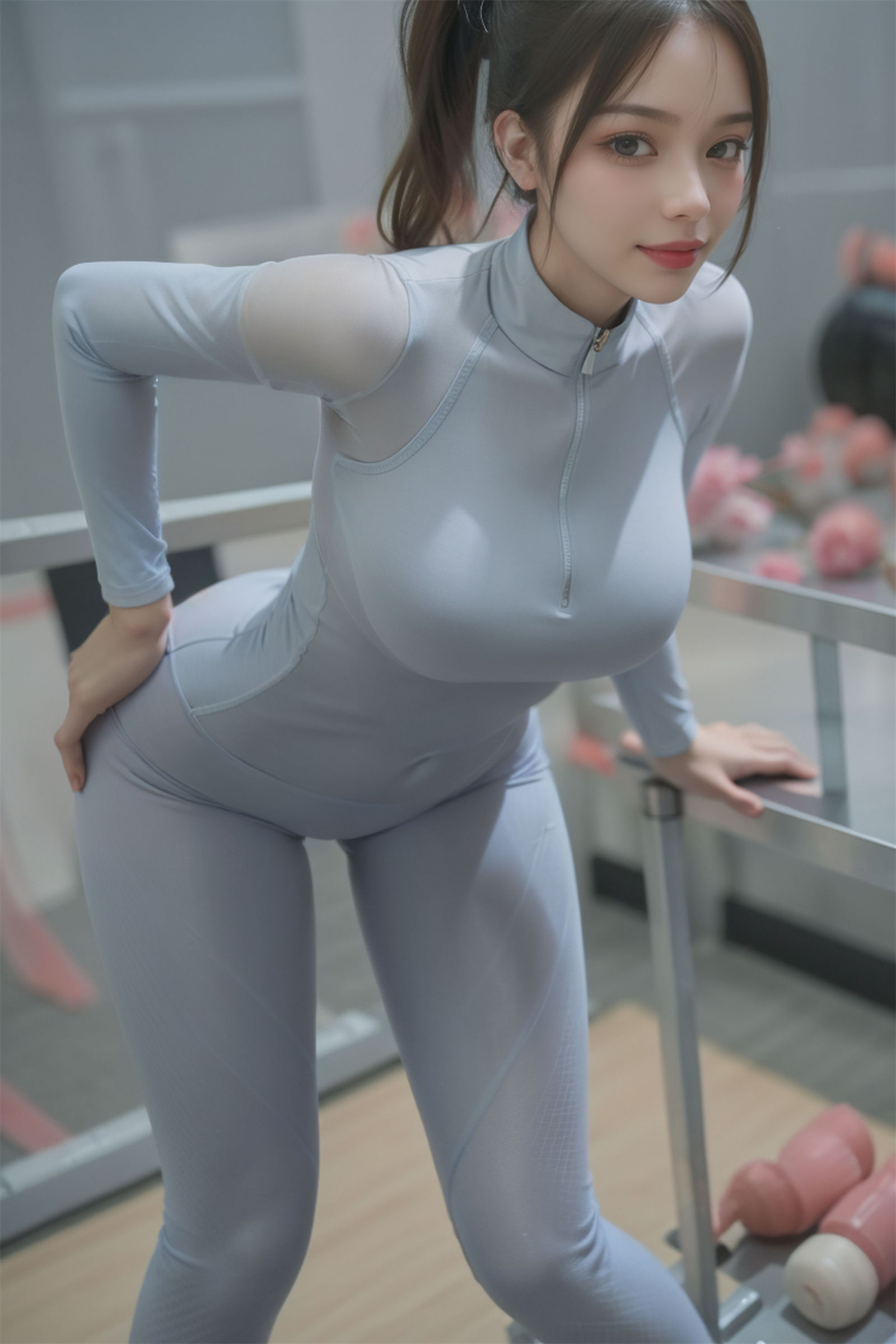 Aqua blue tight pants young girl photoshoot
