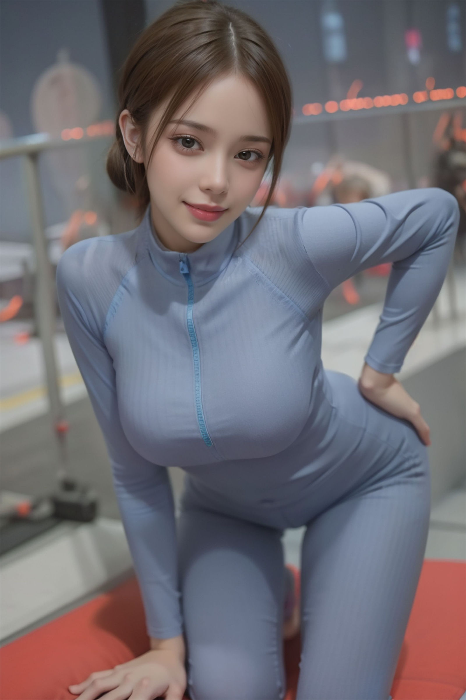 水蓝紧身裤嫩妹写真