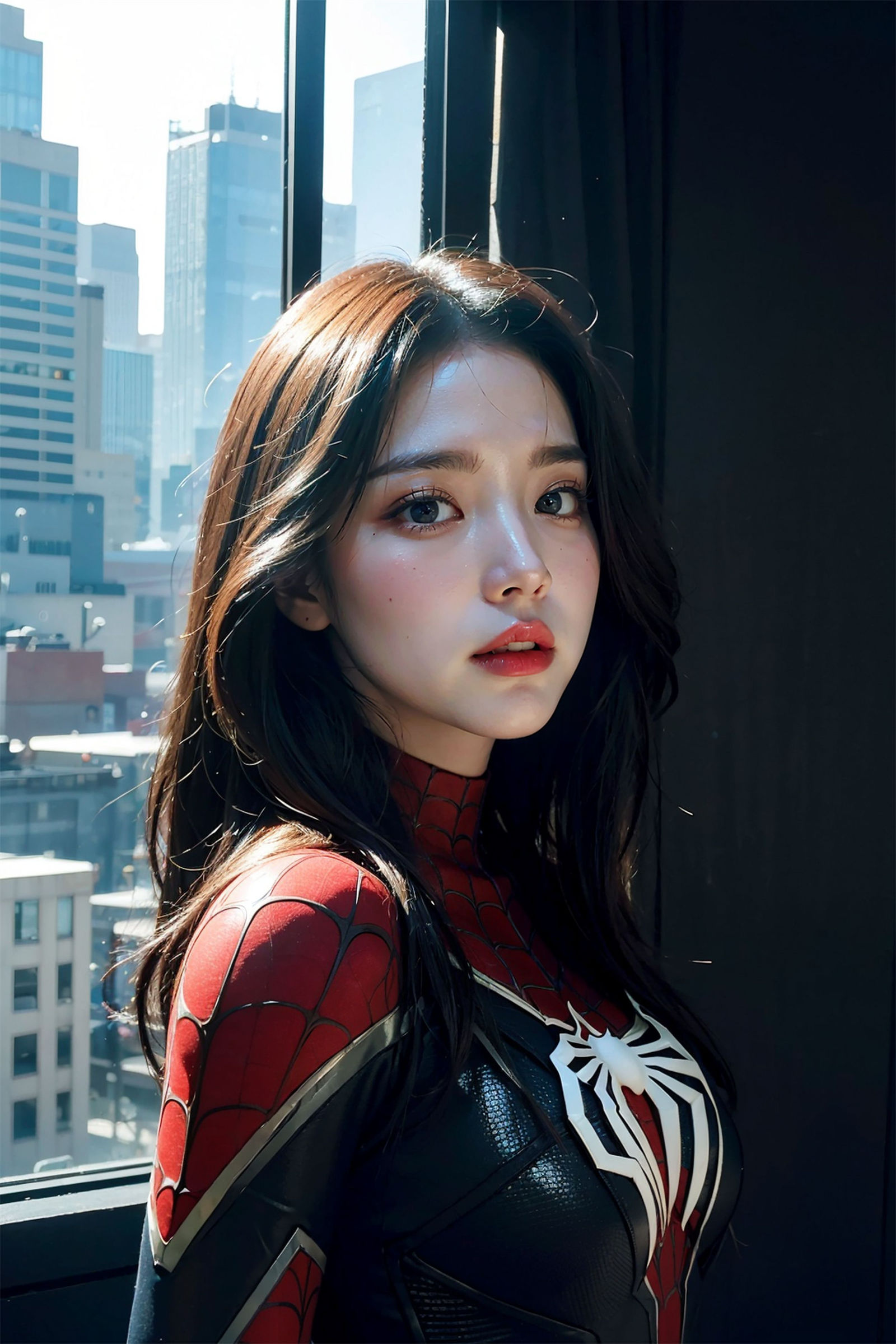 スパイダーマンのコスチュームを着た美少女