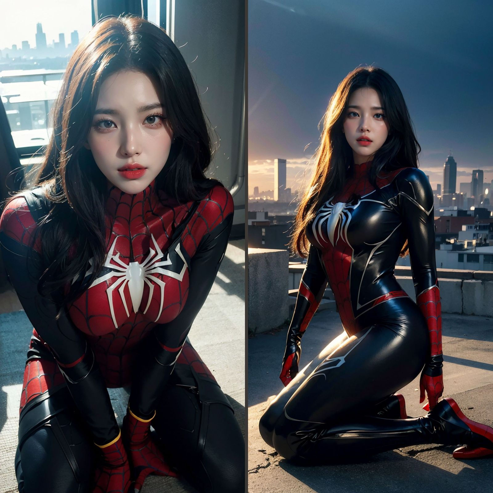 スパイダーマンのコスチュームを着た美少女