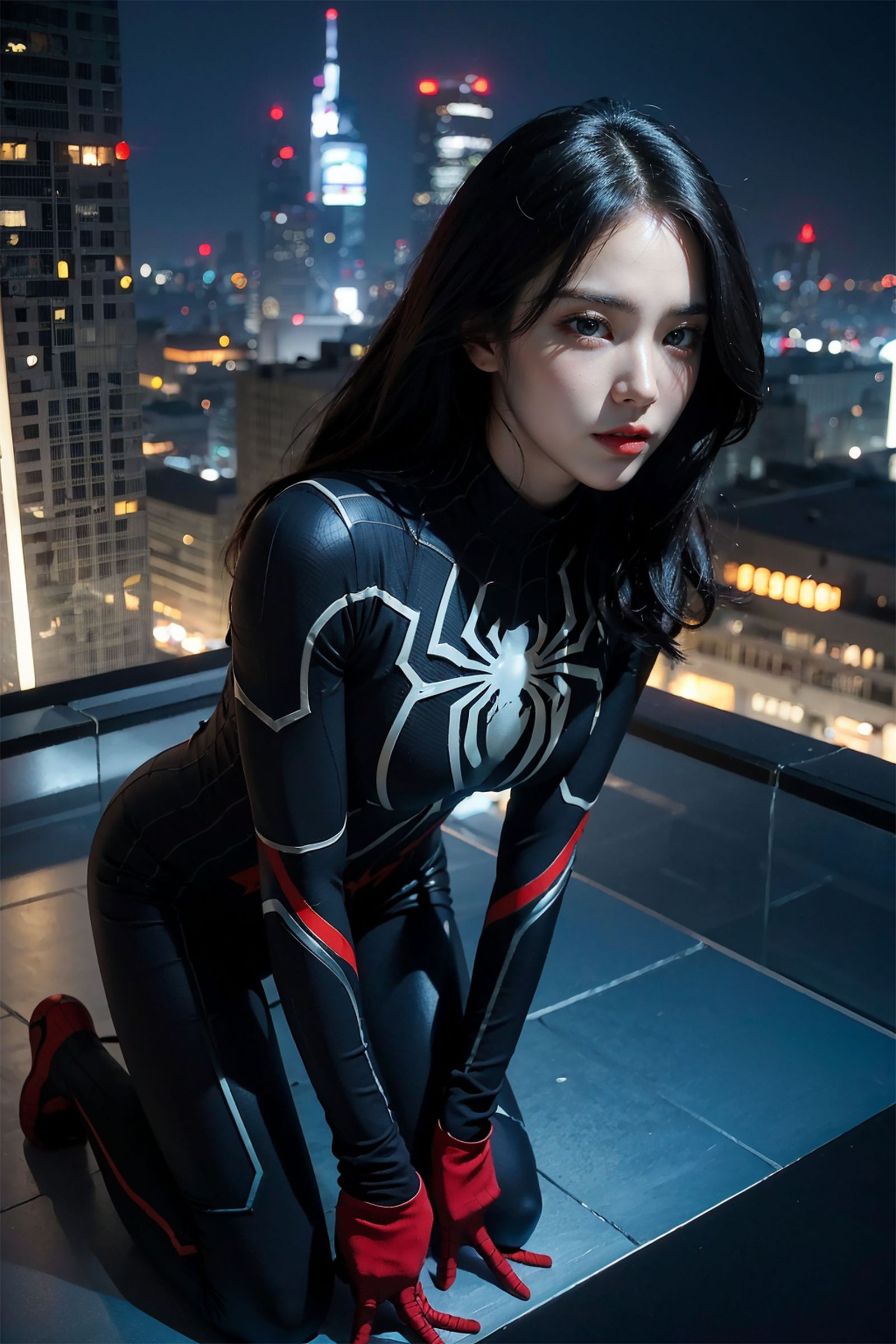 スパイダーマンのコスチュームを着た美少女