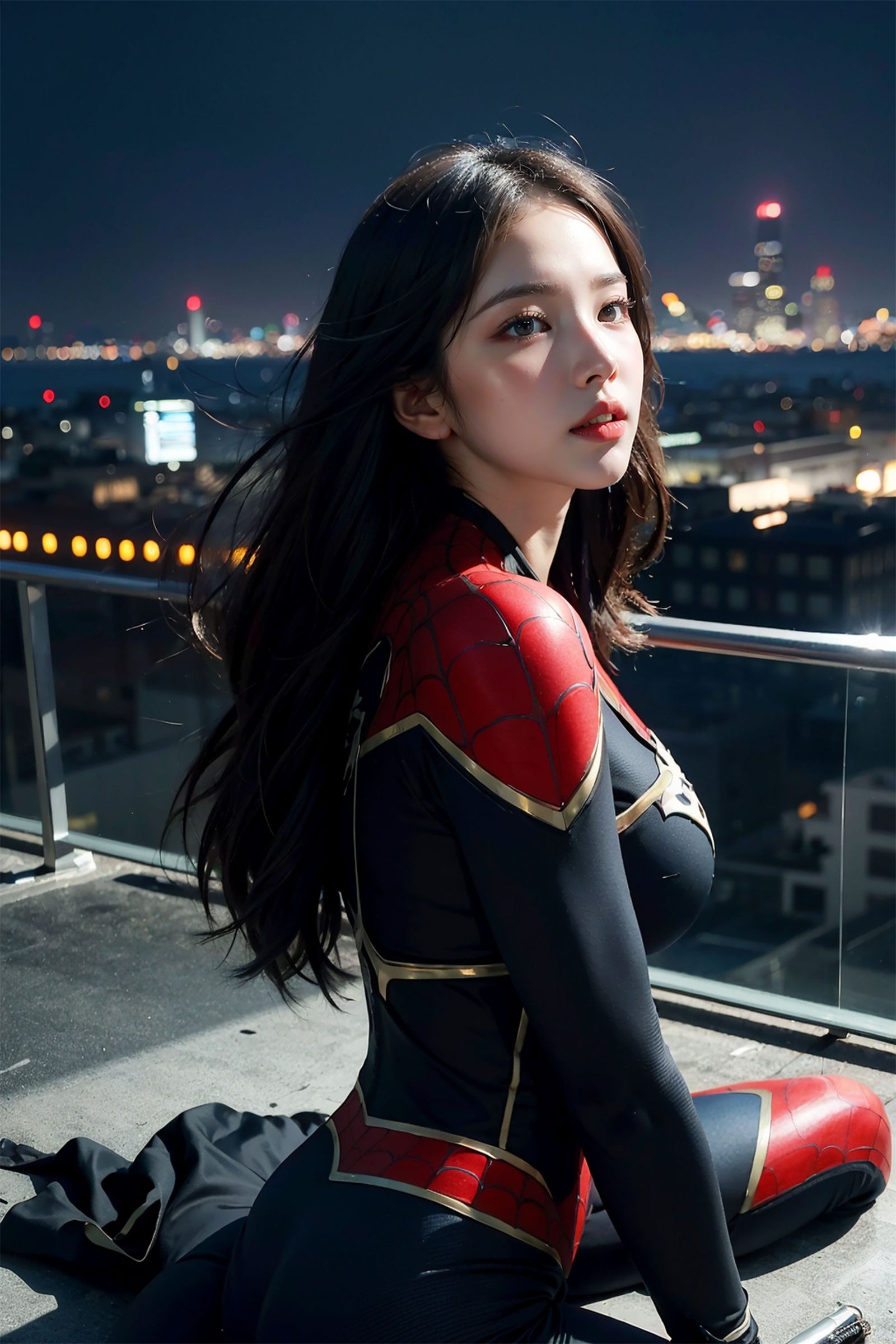 スパイダーマンのコスチュームを着た美少女