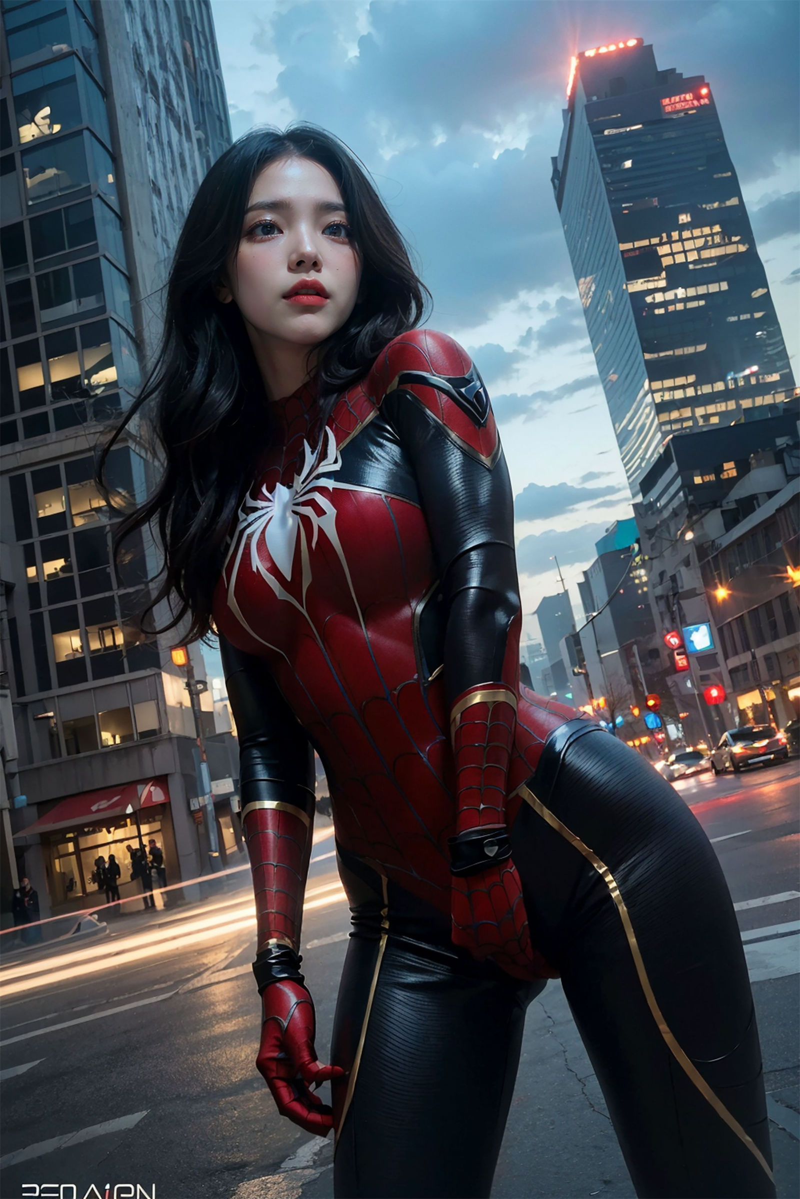 スパイダーマンのコスチュームを着た美少女