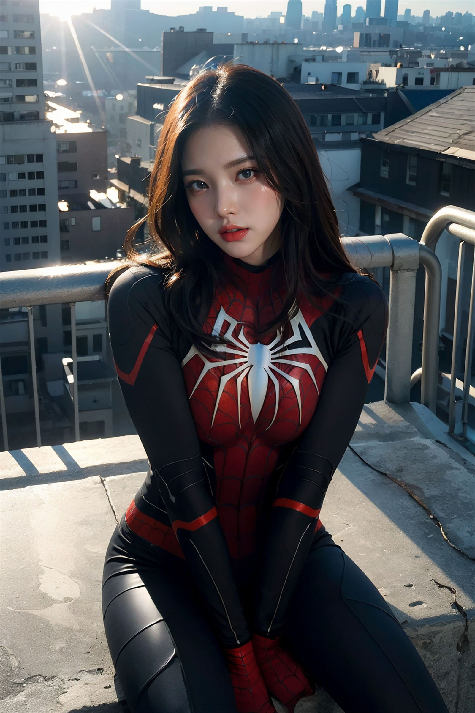 スパイダーマンのコスチュームを着た美少女