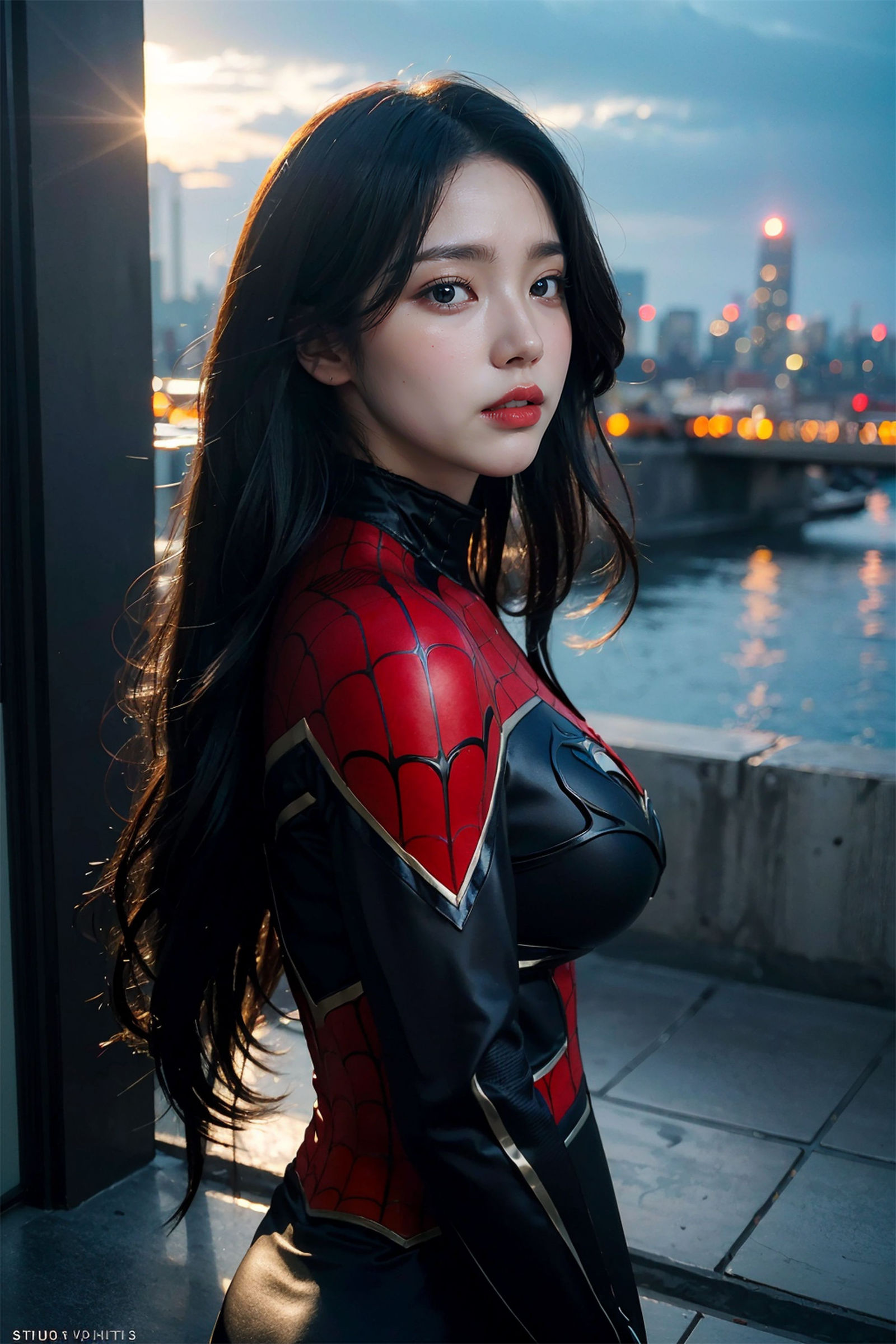 スパイダーマンのコスチュームを着た美少女