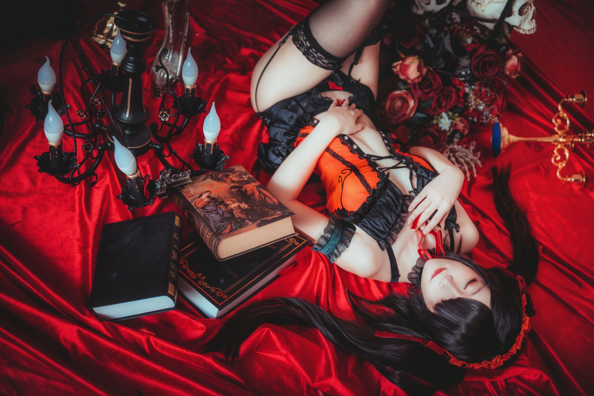 Yui Goldfish - Tokisaki Kurumi black skirt + cheongsam + underwear
