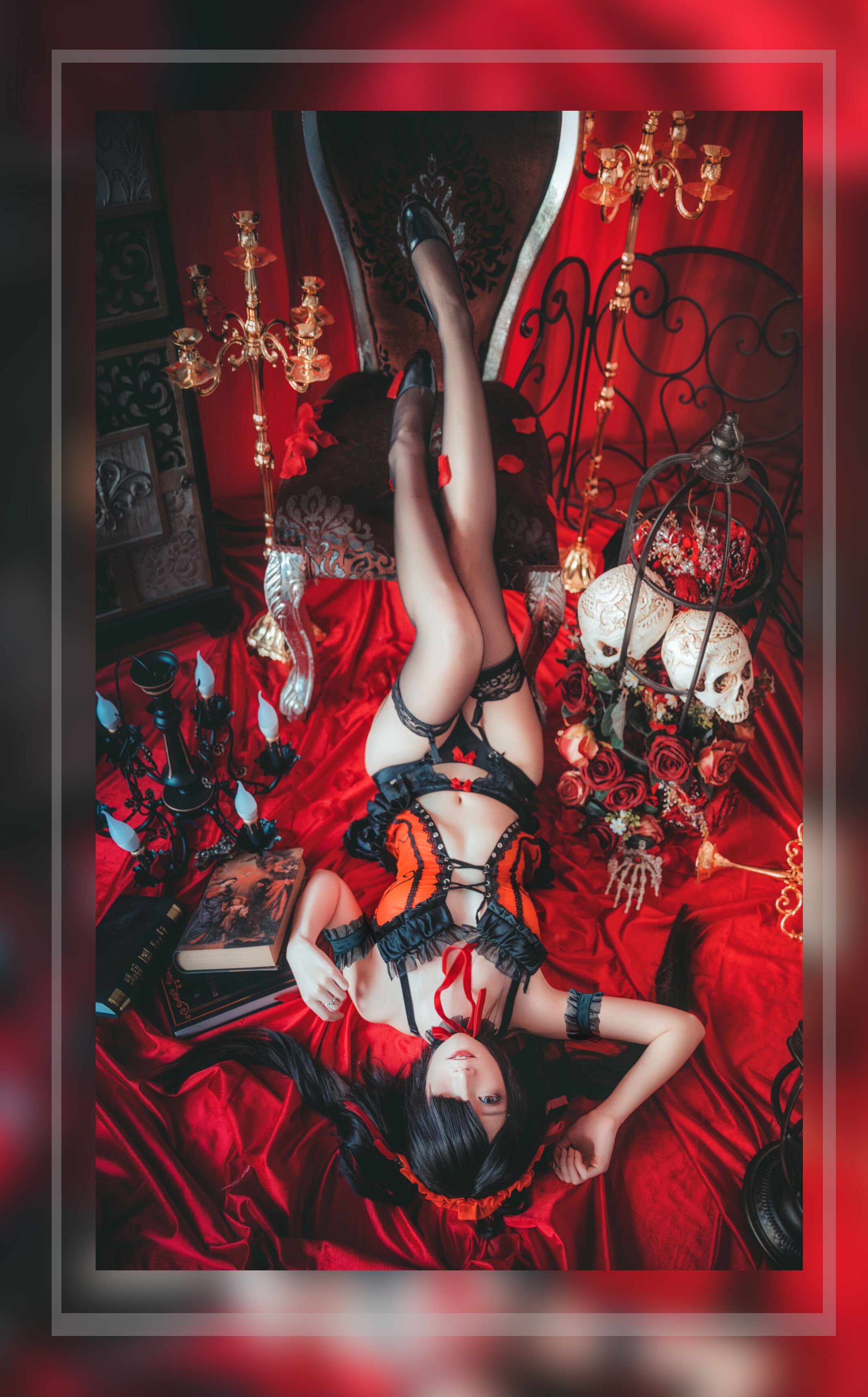 Yui Goldfish - Tokisaki Kurumi black skirt + cheongsam + underwear