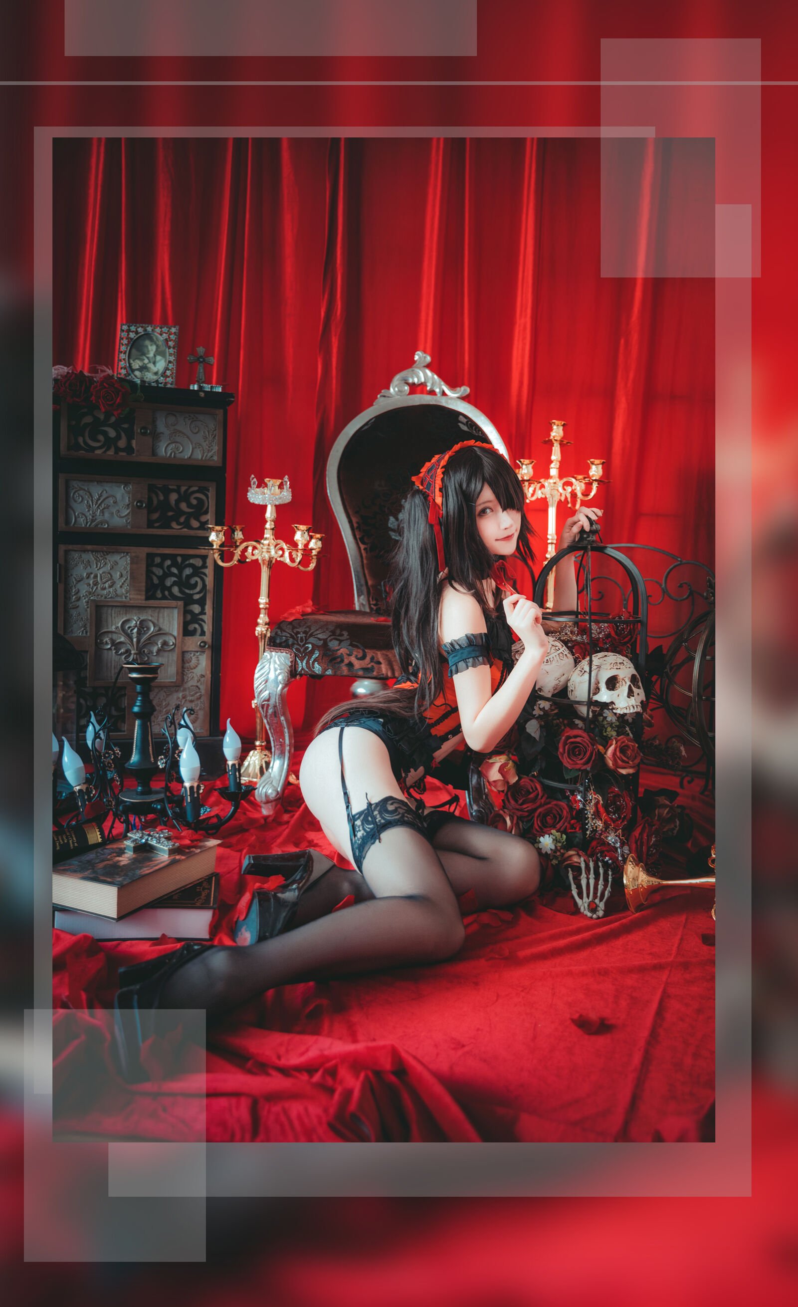 Yui Goldfish - Tokisaki Kurumi black skirt + cheongsam + underwear