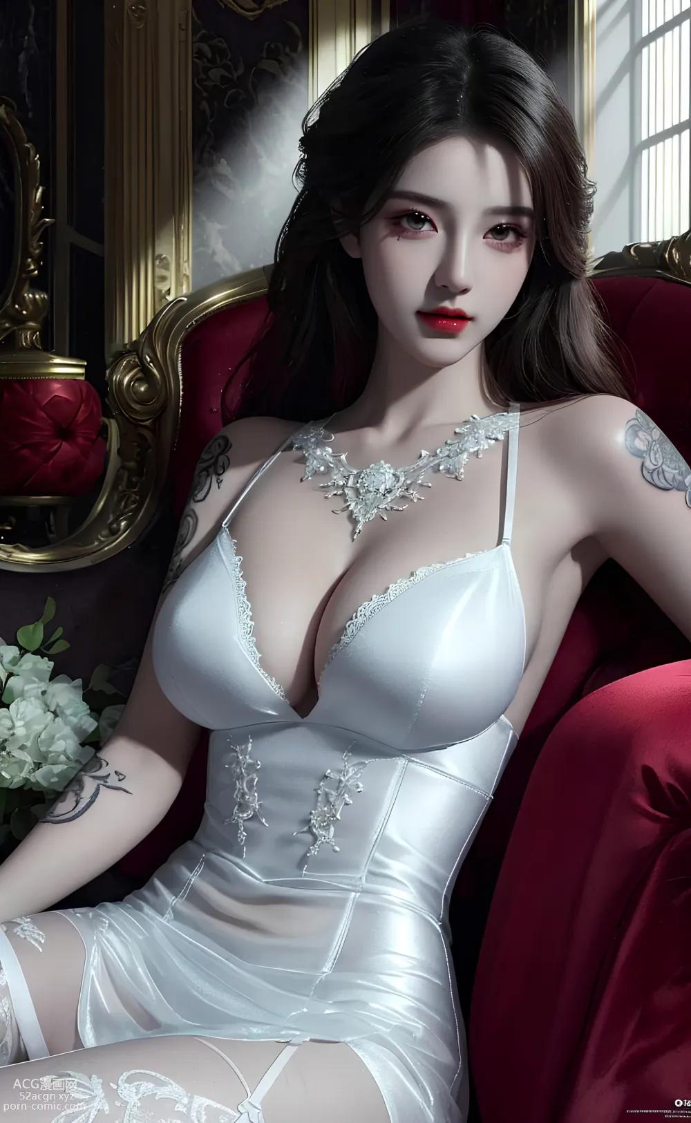 애니메 걸] [위미] 흰색 섹시 레이스 얇은 가제 – AI 회화 고품질 고전풍 도감