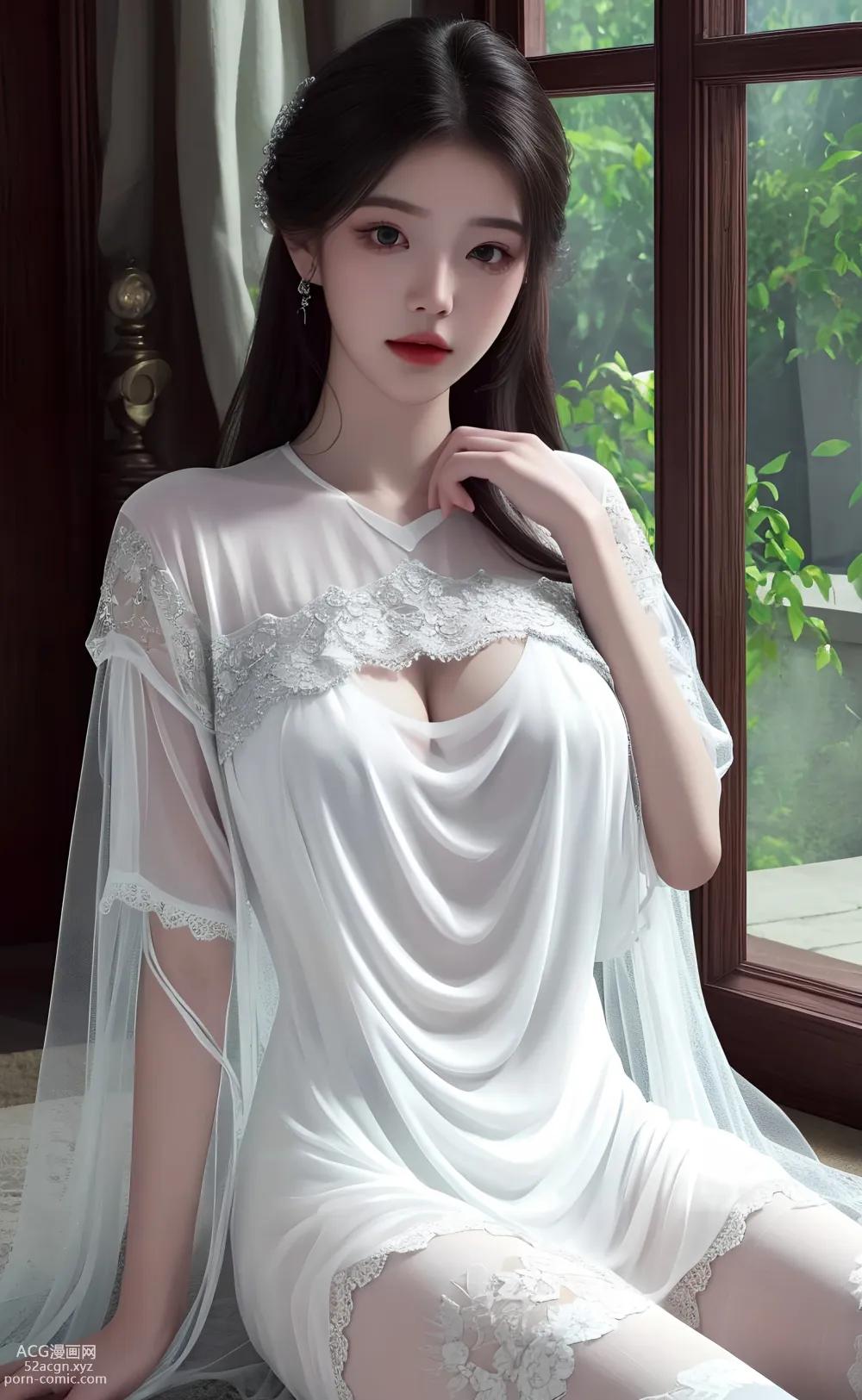 [ Anime Girl ] [唯美] 白色情趣蕾丝薄纱 – Ai绘画高质量古风图集