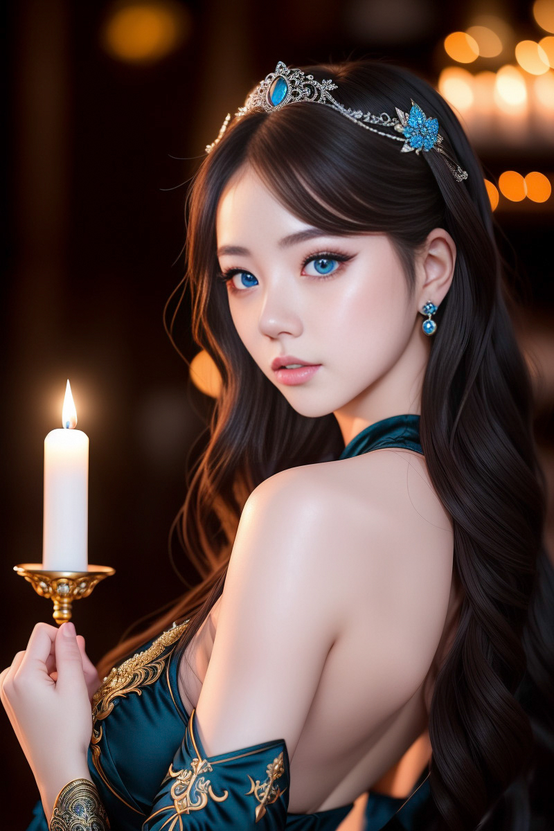 아름다운 파란 눈의 아시아 소녀
