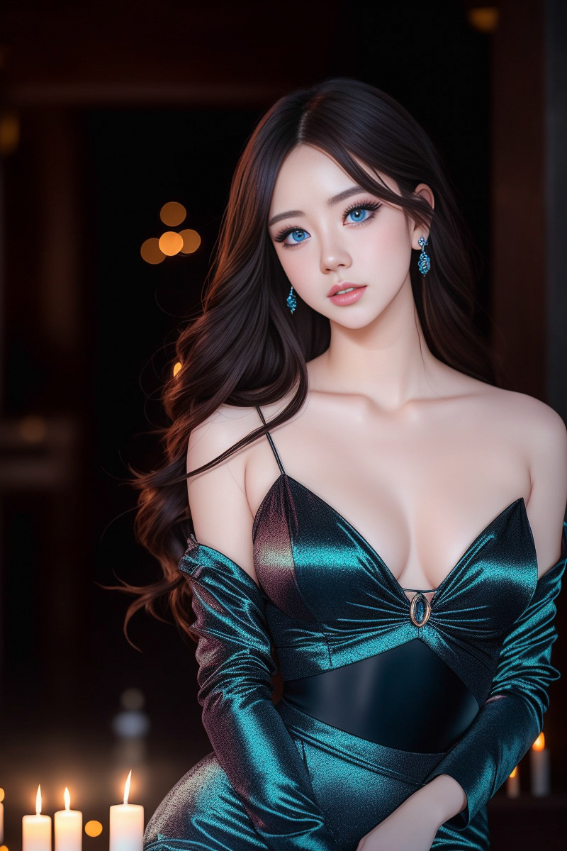 아름다운 파란 눈의 아시아 소녀
