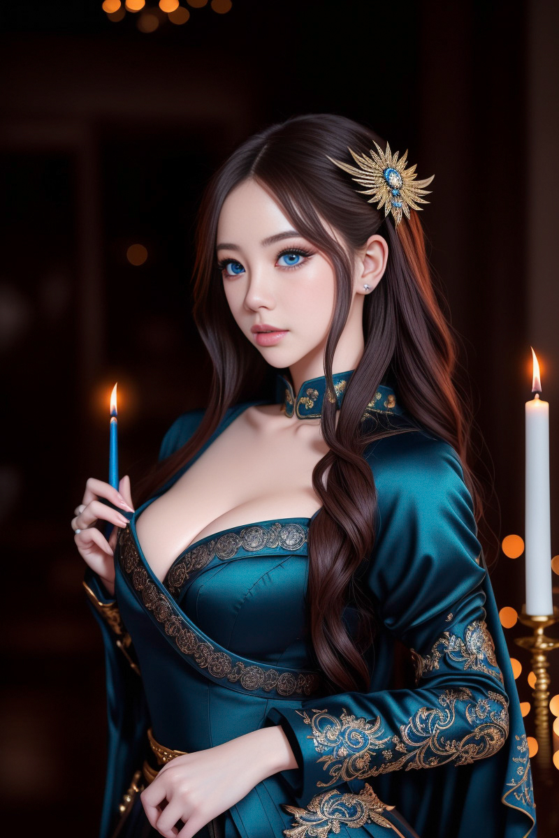 아름다운 파란 눈의 아시아 소녀